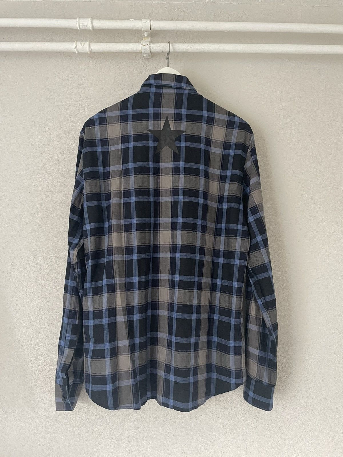 Givenchy Blue/Gray Checkered Stars Button-Up Shirt Size US M / EU 48-50 / 2 - 2 Thumbnail