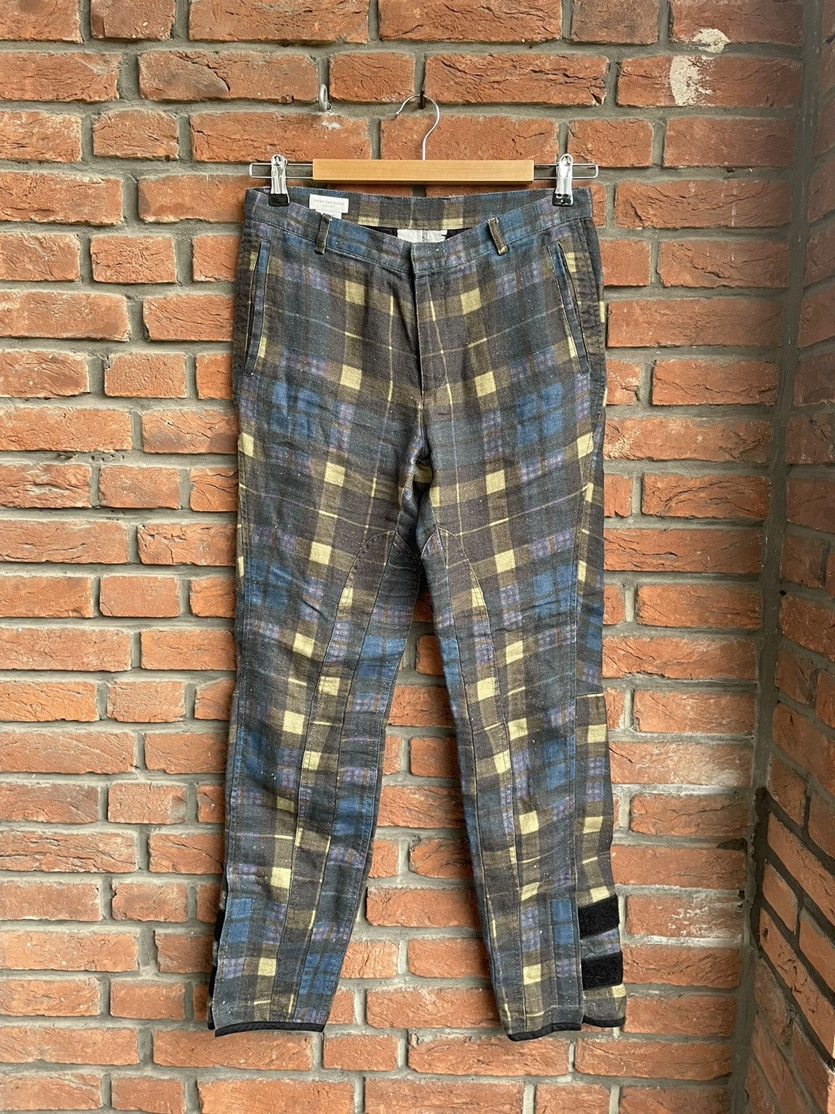 image of Dries Van Noten Checkered Linen Velcro Pants, Men's (Size 30)