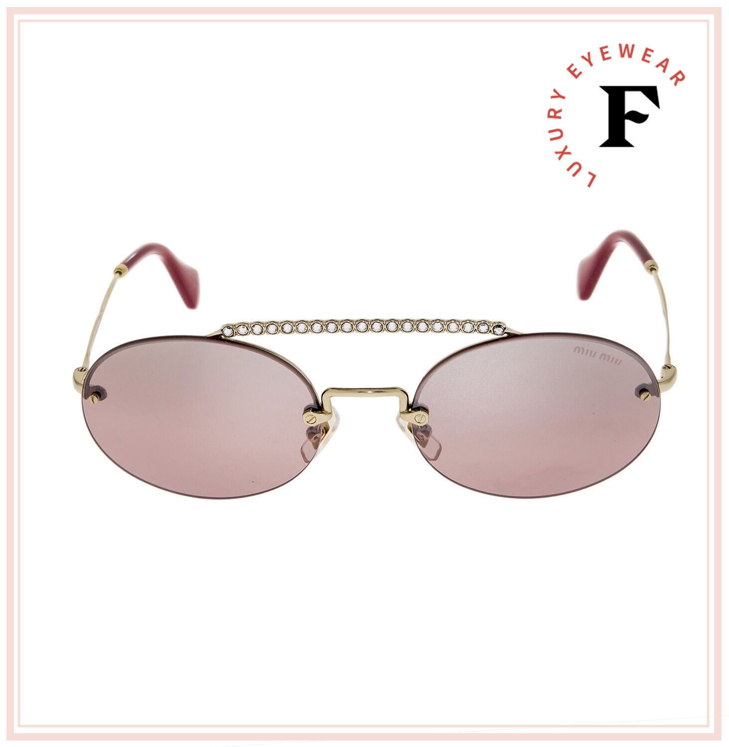 MIU MIU SOCIETE MU60TS CRYSTAL Pink Gold Oval Sunglasses 60T