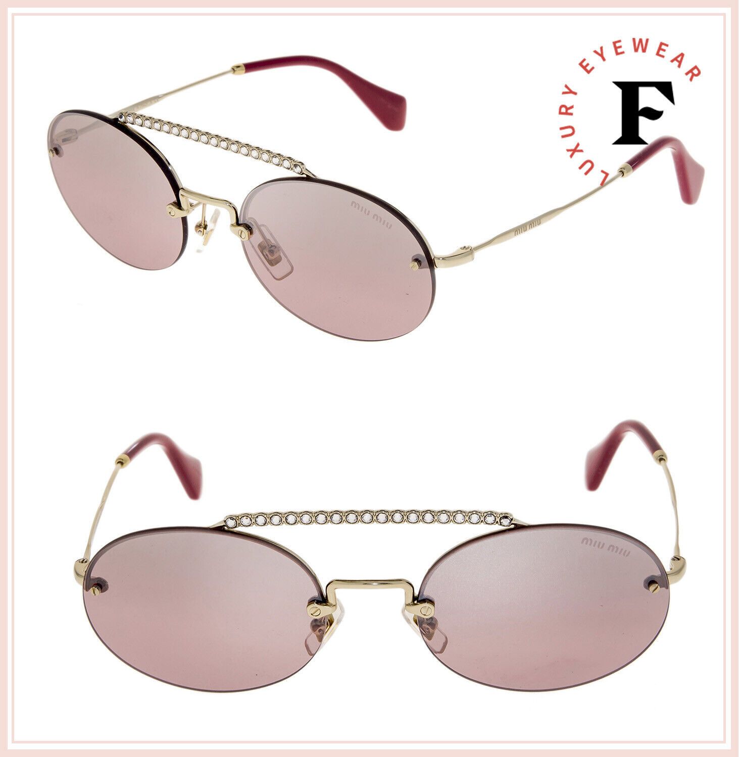 MIU MIU SOCIETE MU60TS CRYSTAL Pink Gold Oval Sunglasses