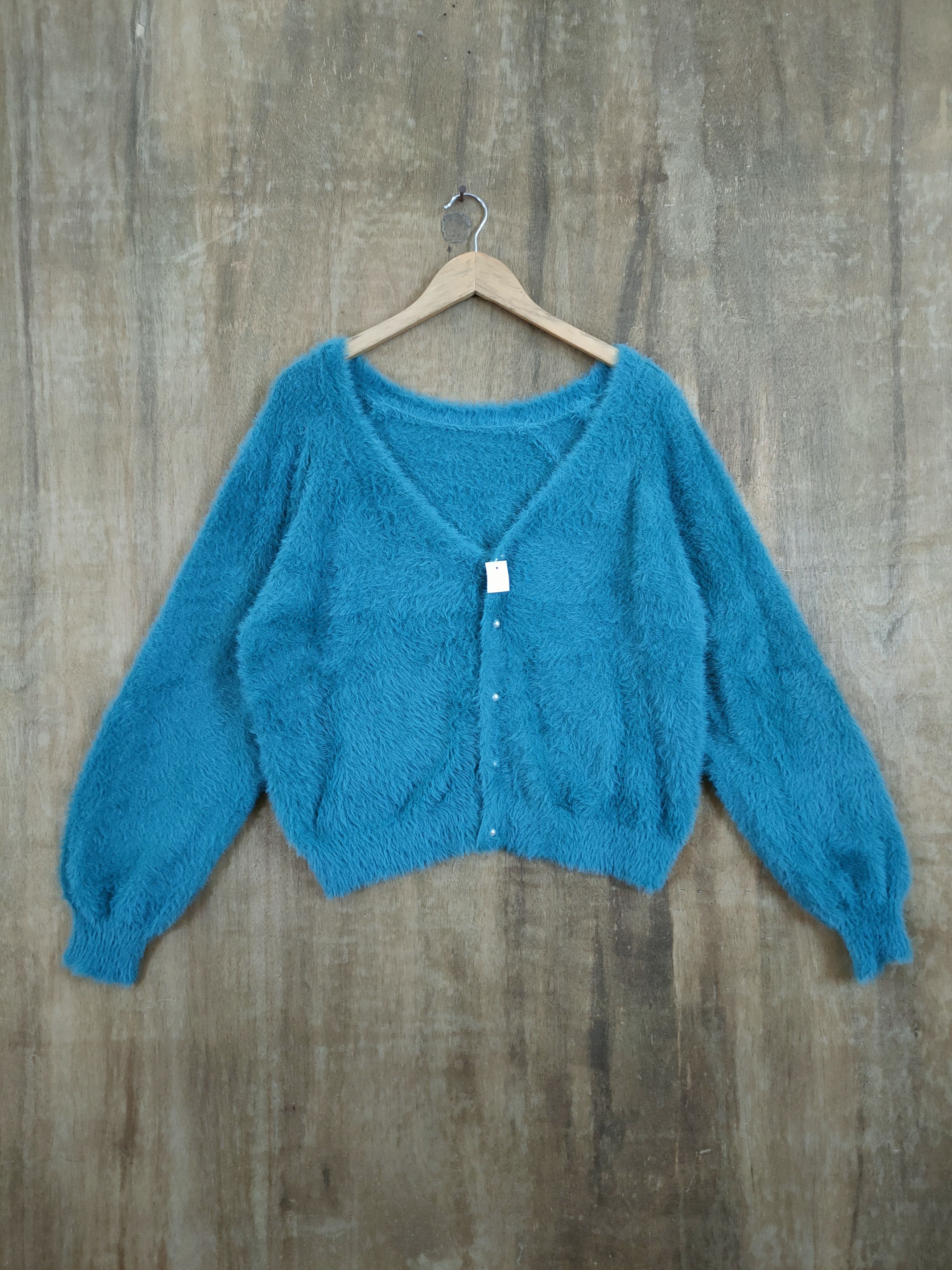 image of Rope Picnic Fur Mohair Shaggy Cardigan Knitwear 46-1021 in Blue, Women's (Size Medium)