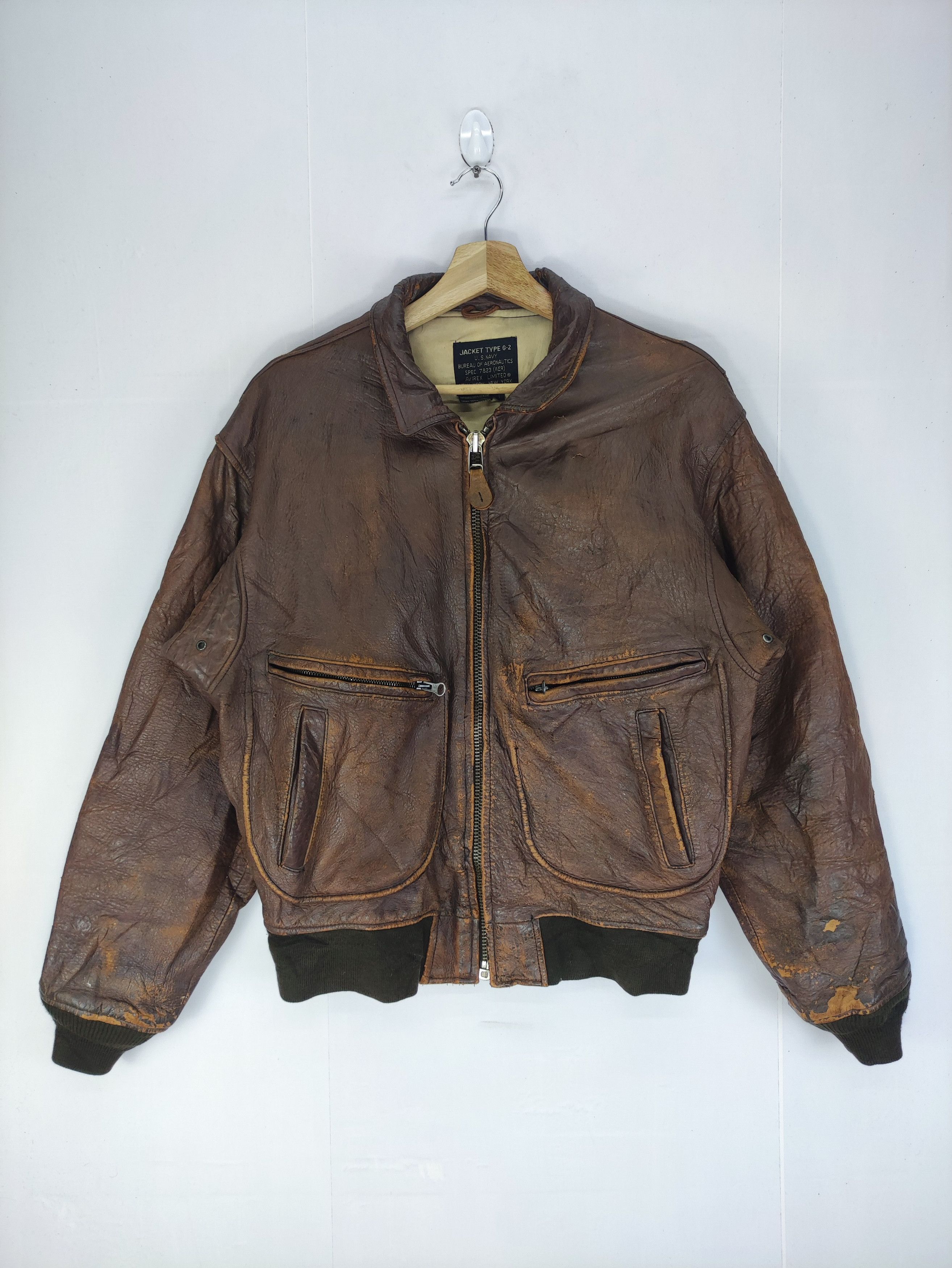 Military Vintage 80s Avirex Type G-2 Leather Jacket Zipper