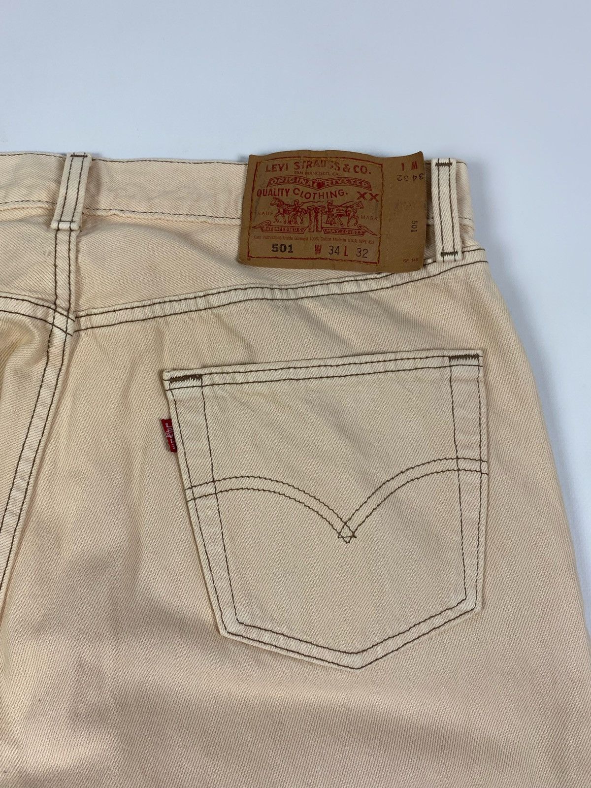 Levi's 1990’s Vintage Levi’s 501 Beige Denim Jeans Pants Made USA Size US 34 / EU 50 - 16 Thumbnail