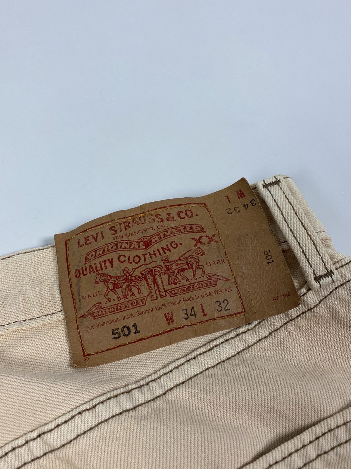 Levi's 1990’s Vintage Levi’s 501 Beige Denim Jeans Pants Made USA Size US 34 / EU 50 - 17 Thumbnail
