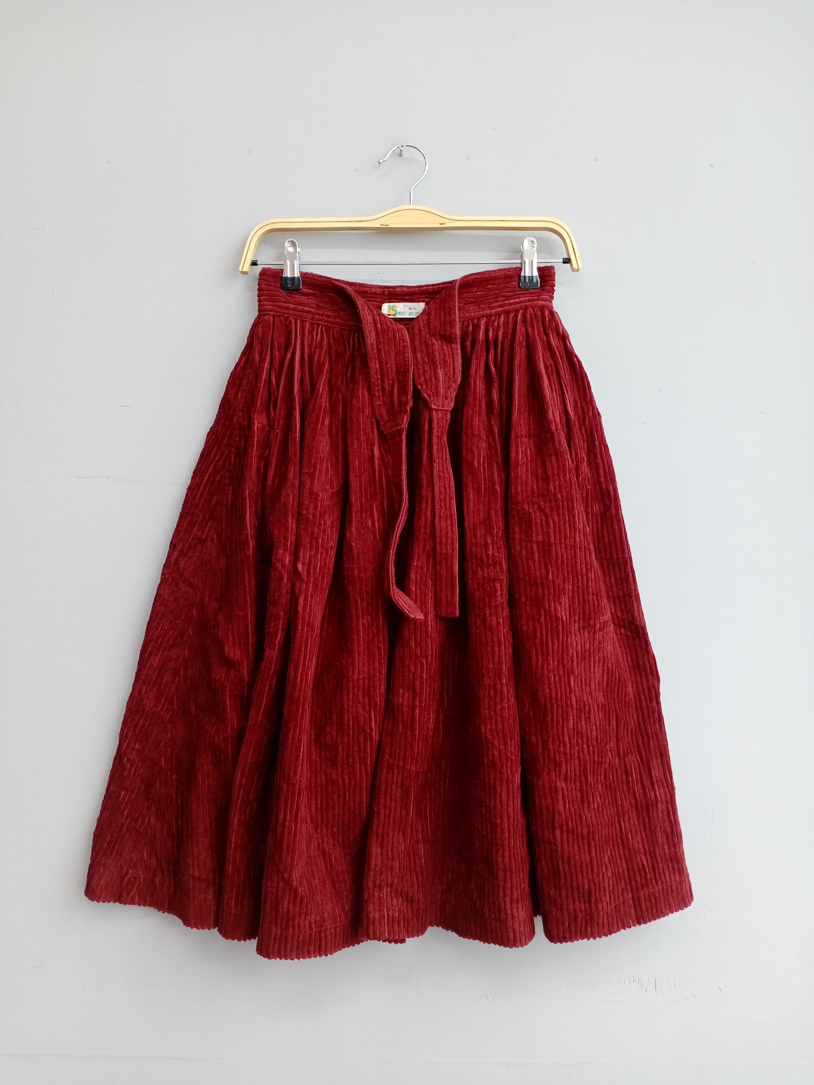 image of Issey Miyake Sport Corduroy Midi Skirt in Dark Maroon, Women's (Size 23)