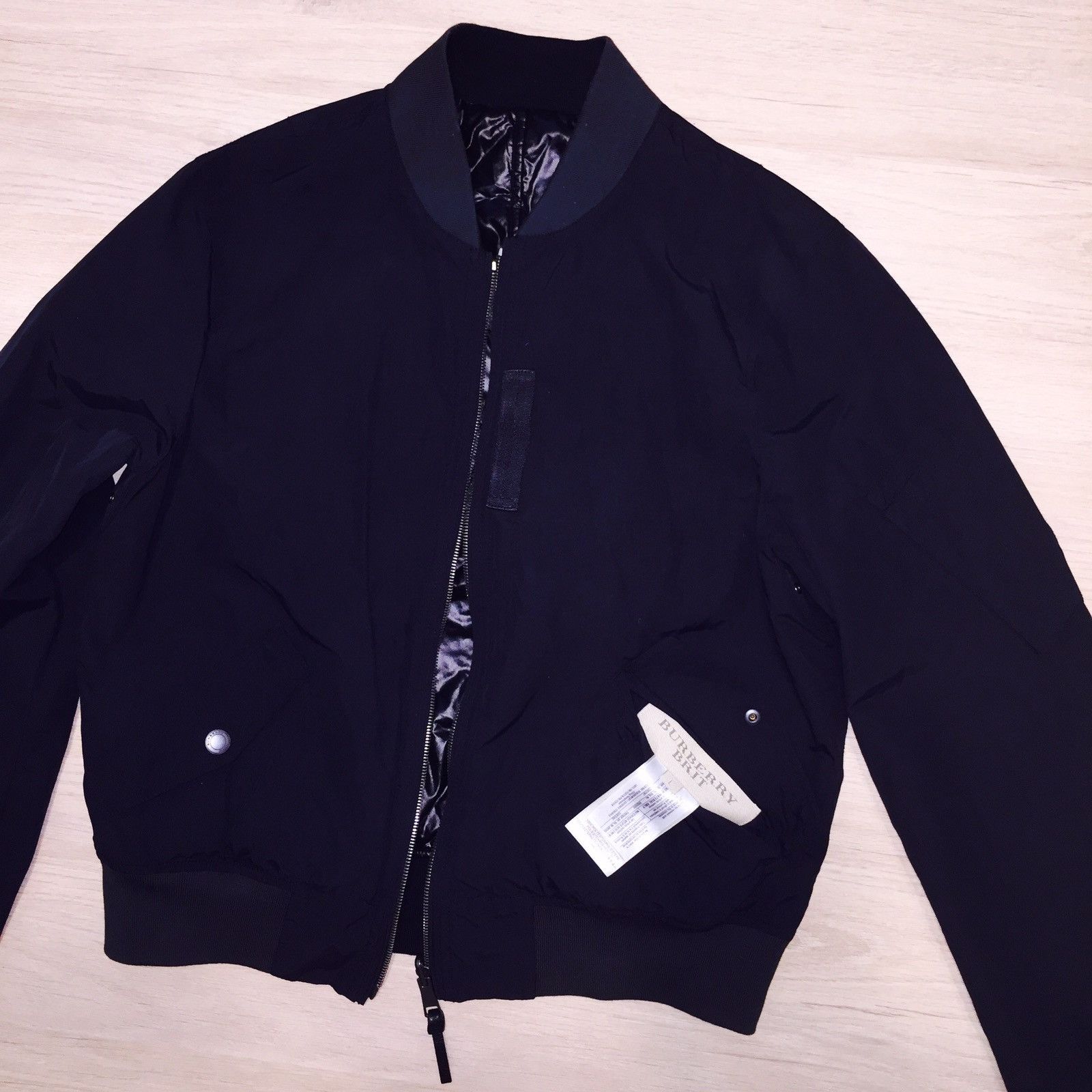 Burberry NEW Burberry Brit Reversible Bomber Insulated Jacket Size M or L 2 in 1 Dark Blue Luxury Coat Black Shiny Shimmer MA1 Flight Slim Spring Winter island stone RRP 950 Grailed