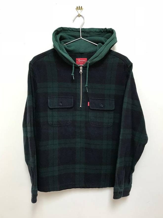 image of Supreme Plaid Quarterzip Flannel Green, Men's (Size Small)