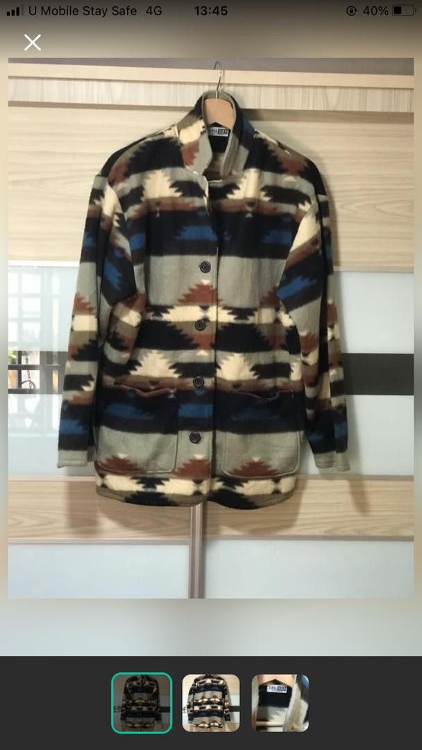 image of VTG Navajo Fleece Double Pocket Jacket Nice Design, Men's (Size Large)