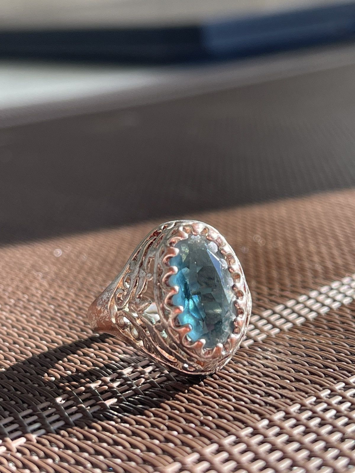 Vintage Avant garde ring, Regular size, with blue pebble futuristic Size ONE SIZE - 1 Thumbnail