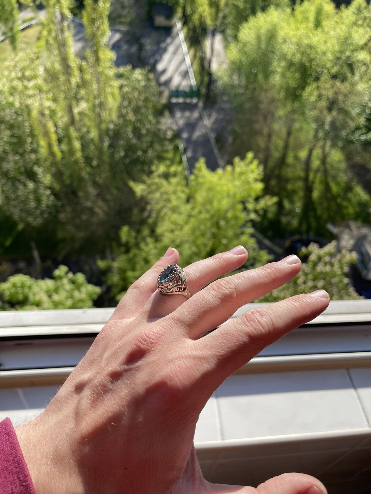 Vintage Avant garde ring, Regular size, with blue pebble futuristic Size ONE SIZE - 3 Thumbnail