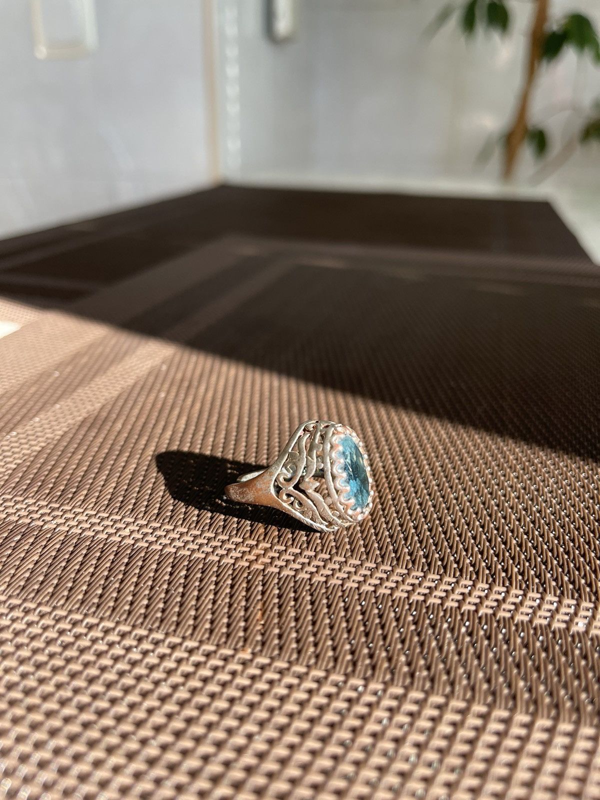 Vintage Avant garde ring, Regular size, with blue pebble futuristic Size ONE SIZE - 4 Thumbnail