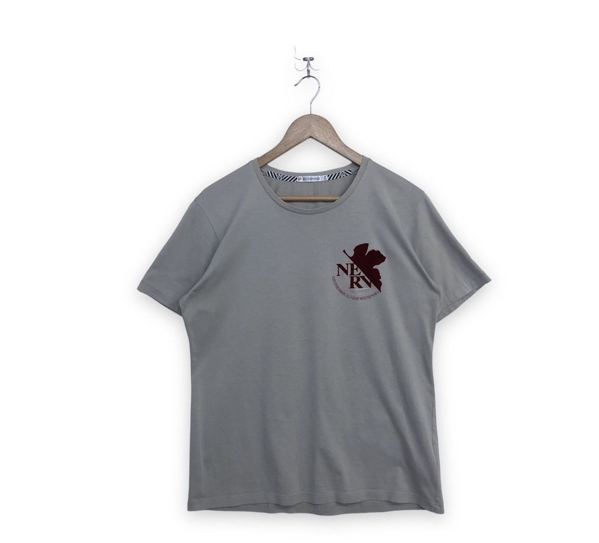 image of Anima x Uniqlo Evangelion Nerv X Uniqlo Anime Logo Tshirt in Grey, Men's (Size Medium)