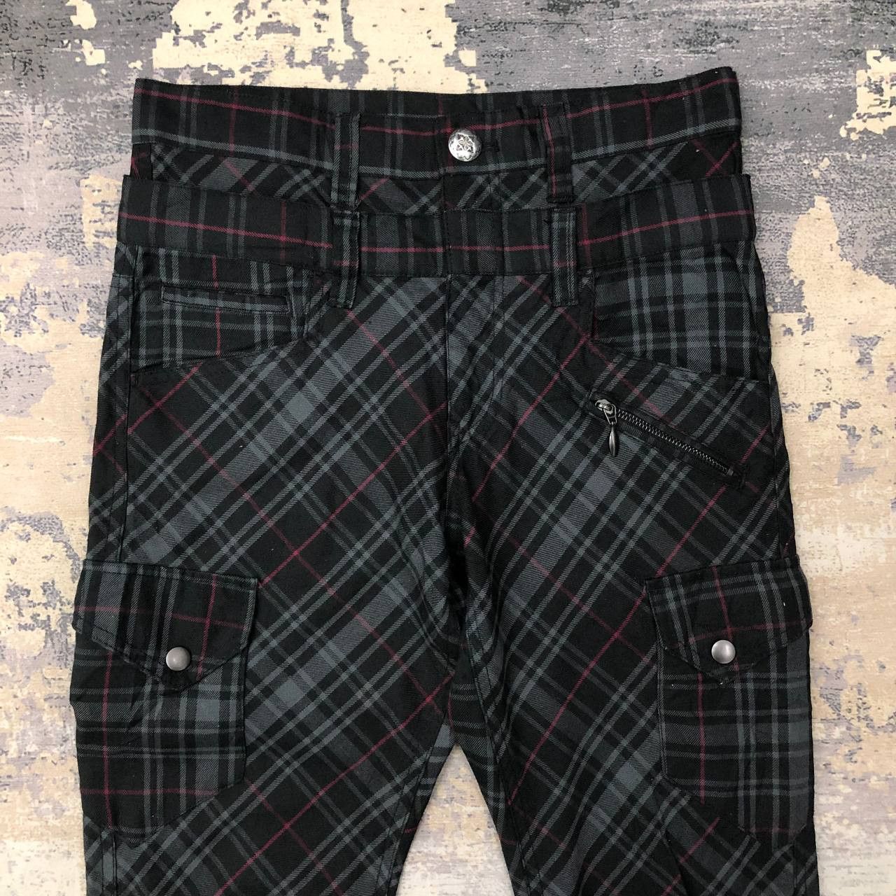 Japanese Brand P574 PUNK TARTAN DOUBLE WAIST CARGO PANTS Size US 30 / EU 46 - 3 Thumbnail