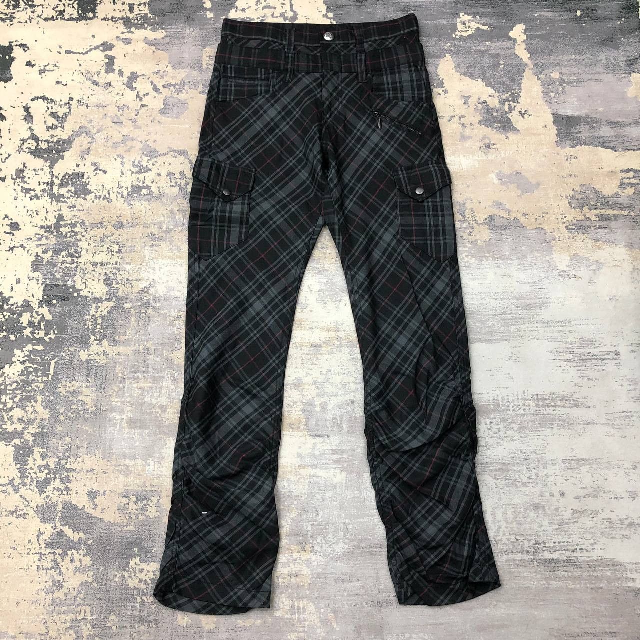 Japanese Brand P574 PUNK TARTAN DOUBLE WAIST CARGO PANTS Size US 30 / EU 46 - 1 Thumbnail