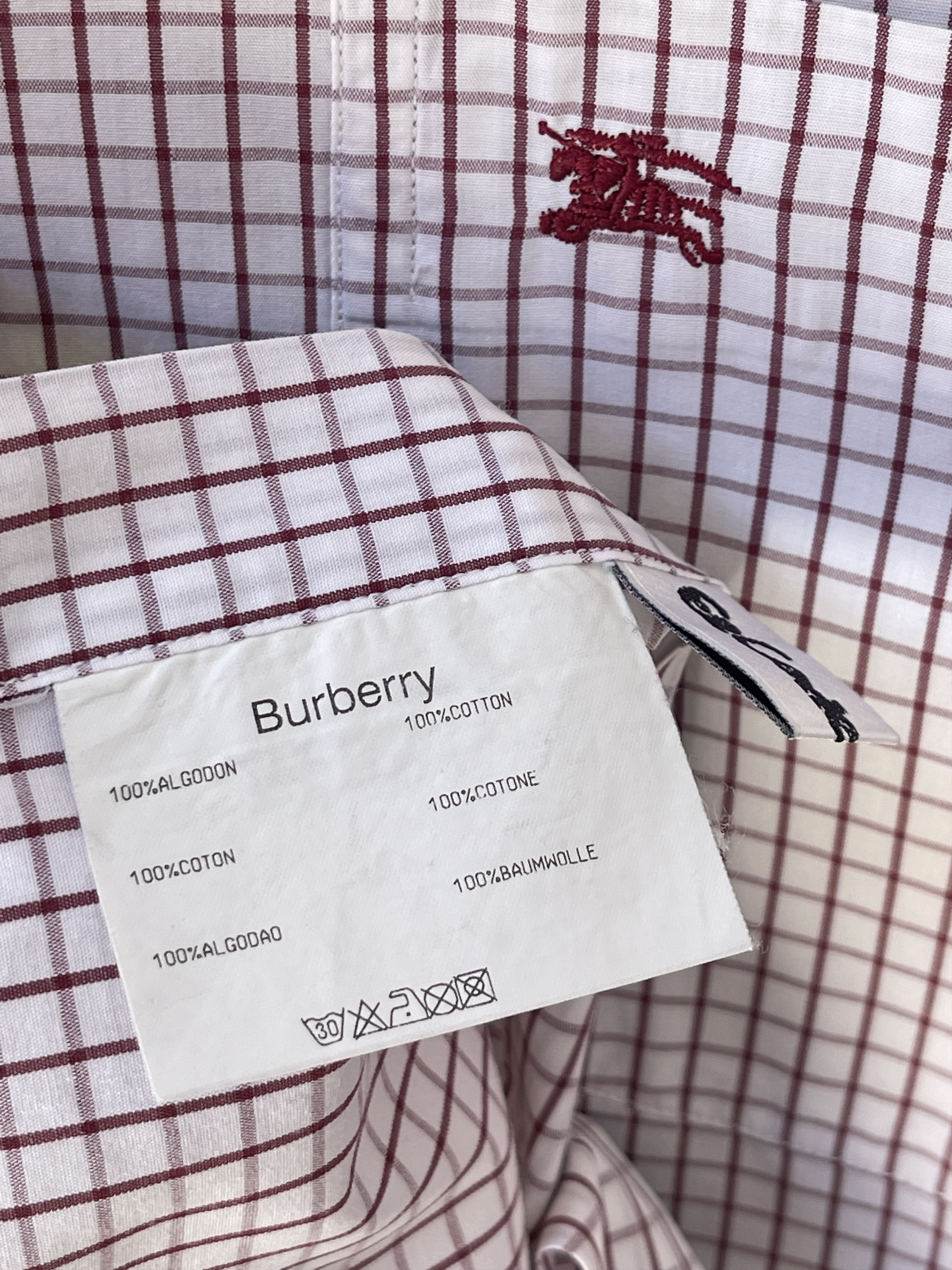 Burberry 🔥 Burberry plaid shirt burgundy and white size L Size US L / EU 52-54 / 3 - 5 Thumbnail