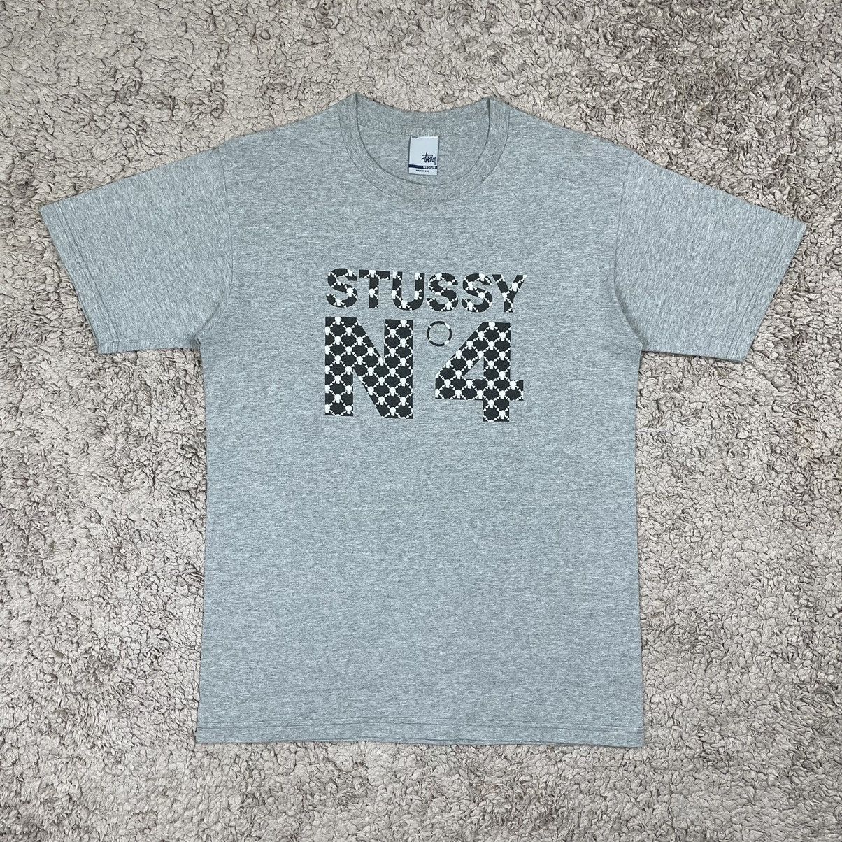 image of Stussy N4 Skull Monogram T-Shirt in Grey, Men's (Size Medium)