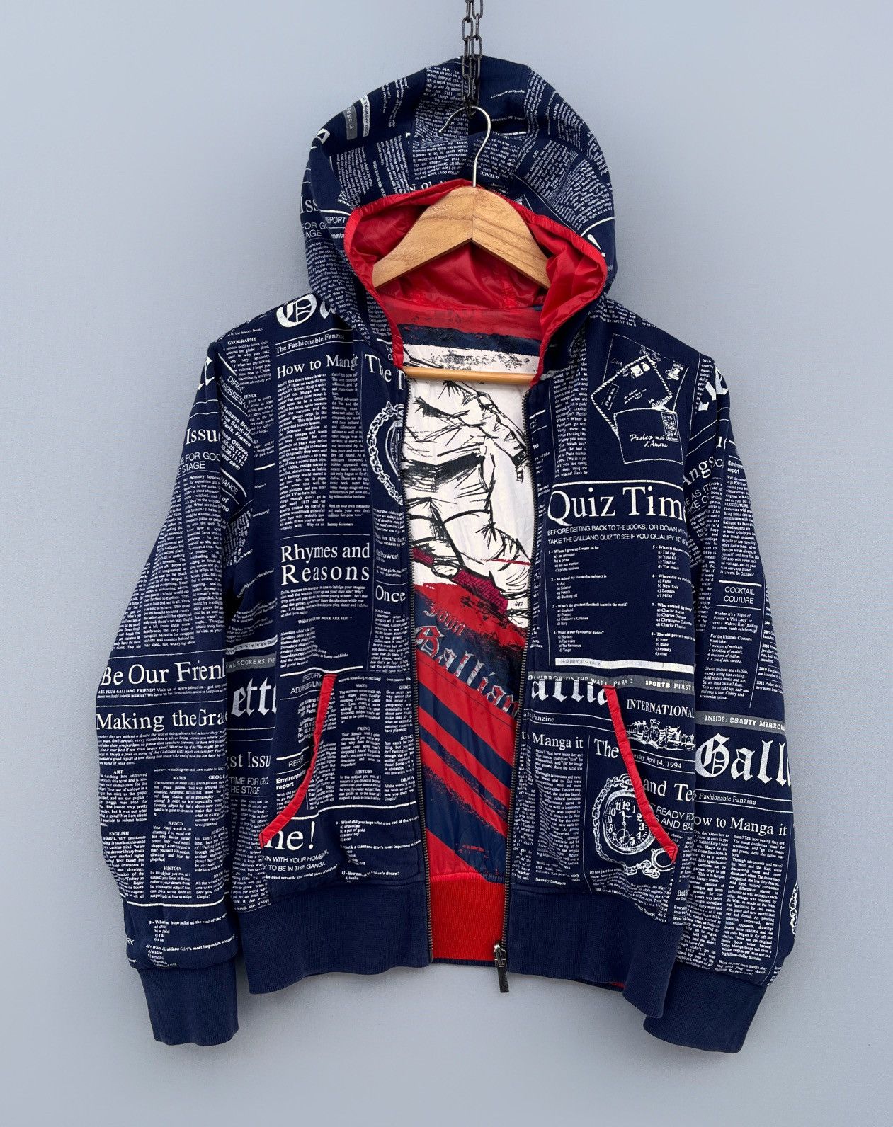 John Galliano 🔥Rare JOHN GALLIANO Gazette Newspaper Reversible Jacket Size S / US 4 / IT 40 - 3 Thumbnail