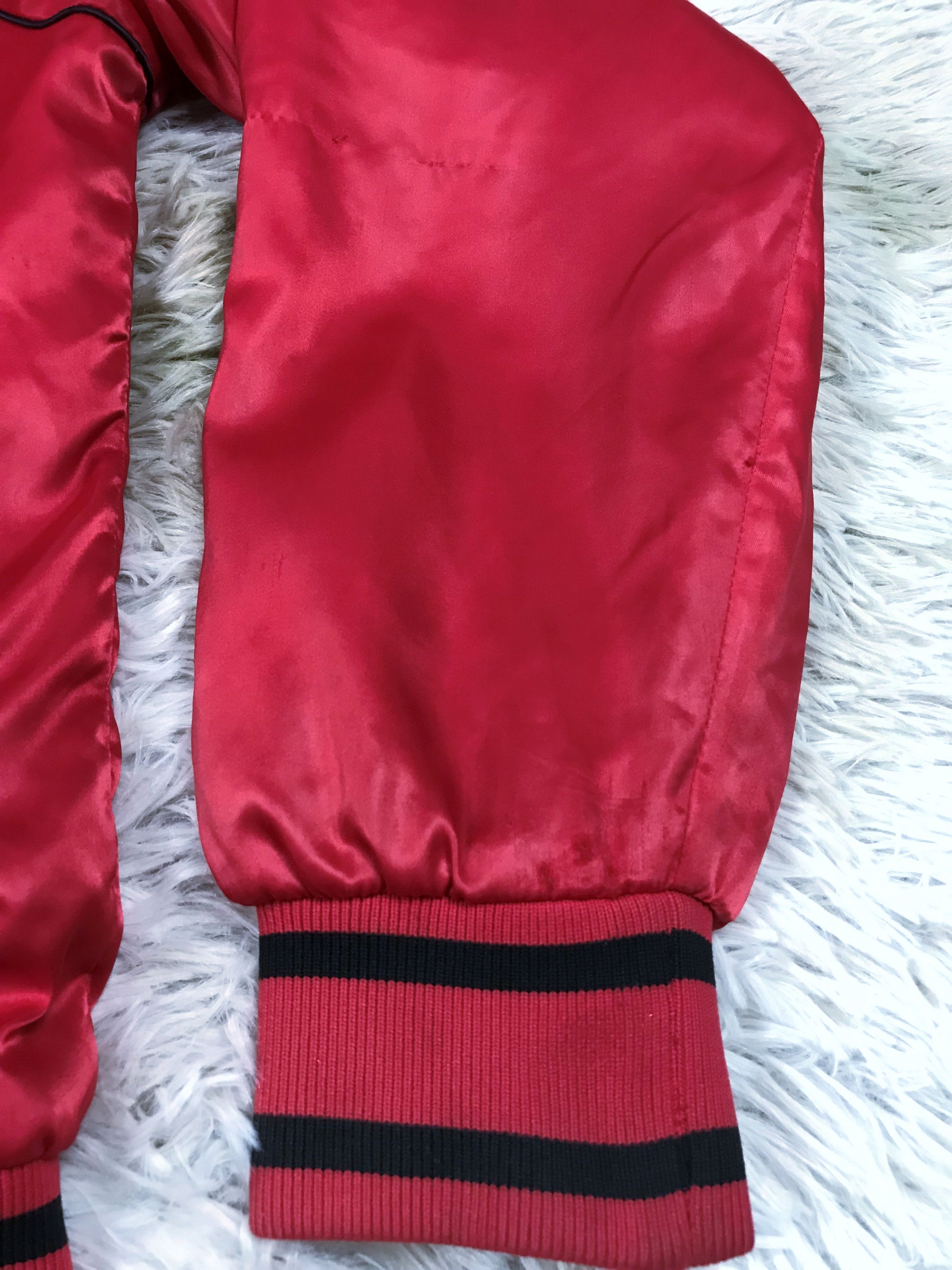 Nike × Vintage 80's NIKE AIR JORDAN OG Red Satin Bomber Jacket Blue Tag Size US S / EU 44-46 / 1 - 8 Thumbnail