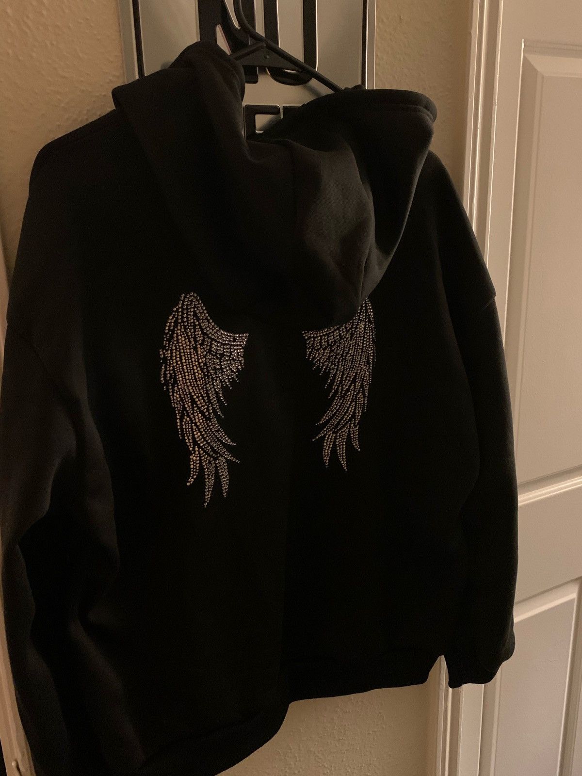Rhinestones Wings and Cross Zip Up Hoodie