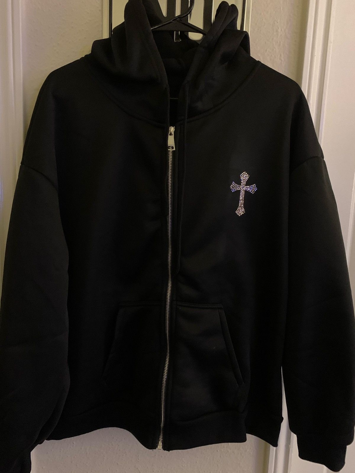 Rhinestones Wings and Cross Zip Up Hoodie