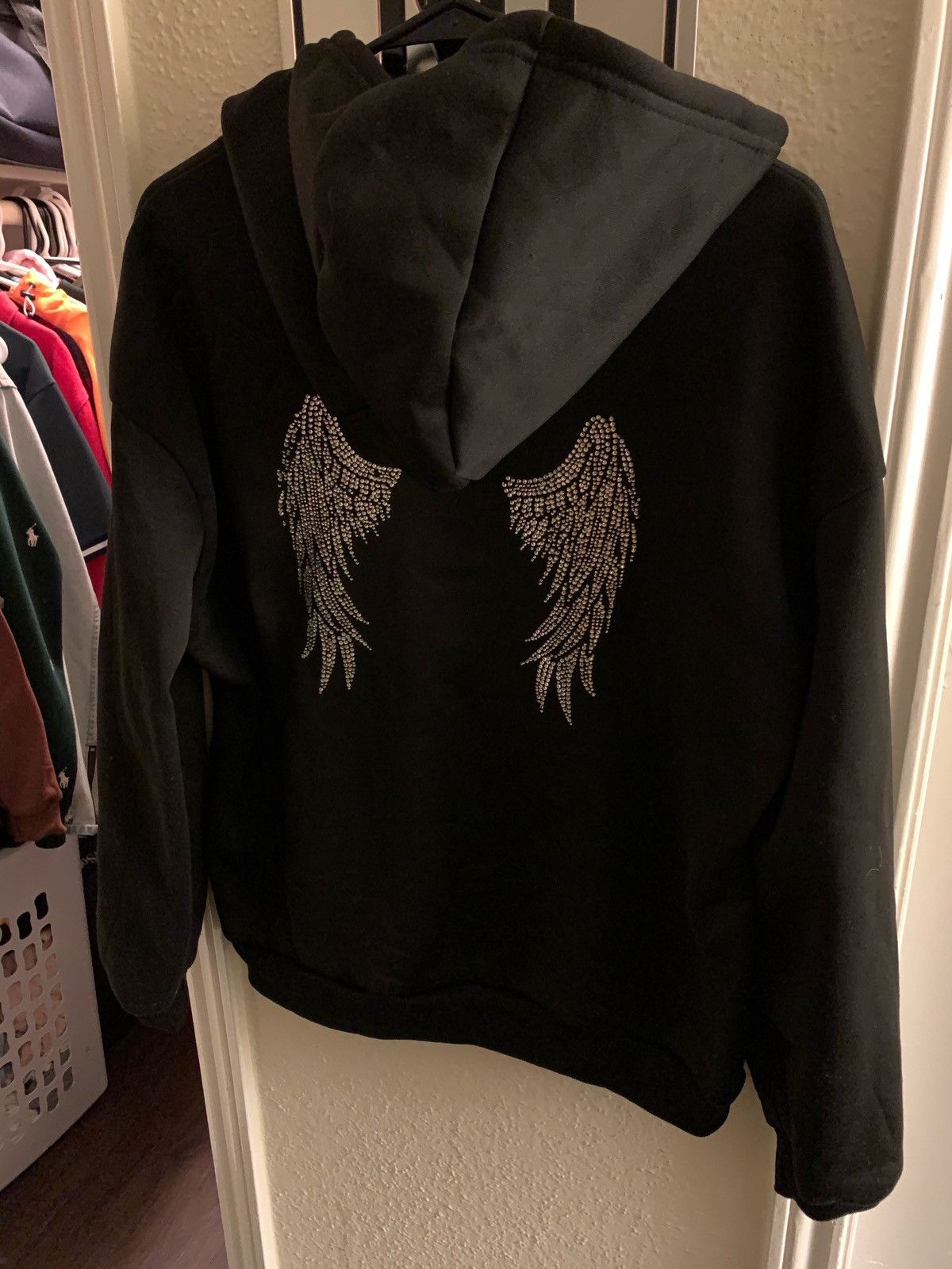 Rhinestones Wings and Cross Zip Up Hoodie
