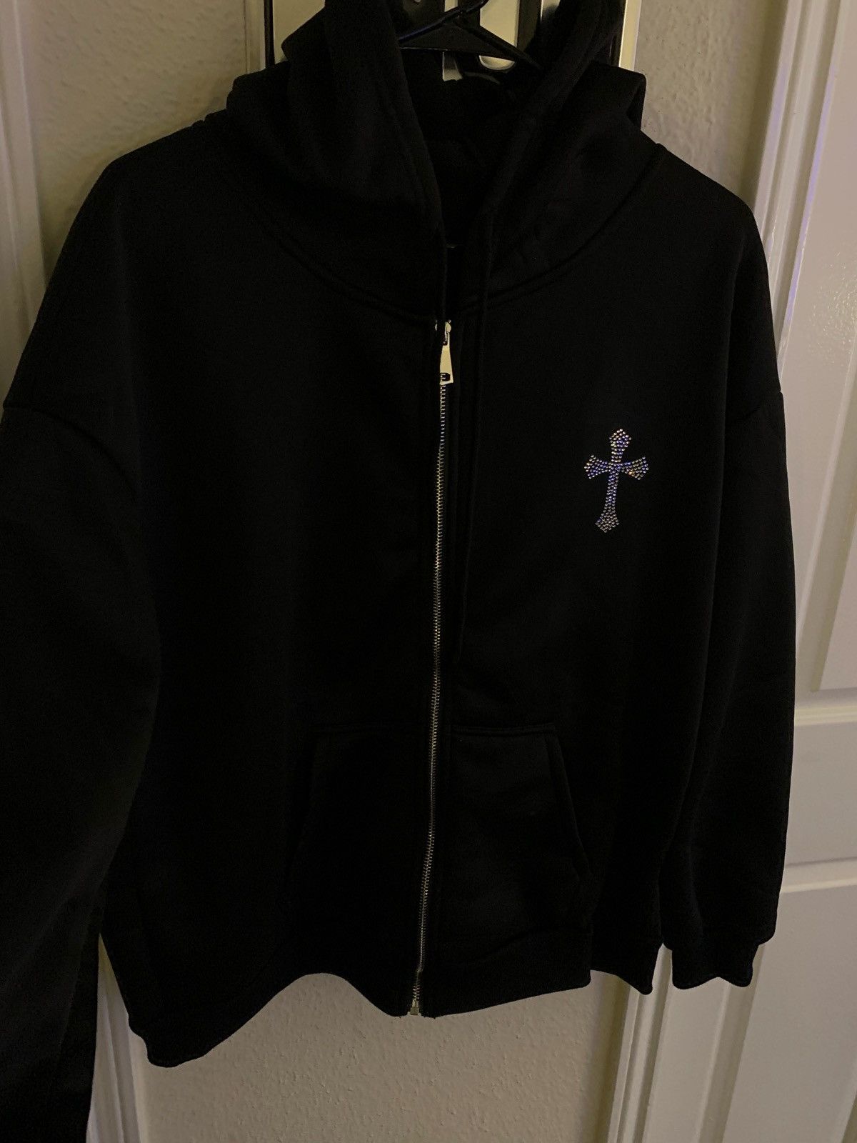 Rhinestones Wings and Cross Zip Up Hoodie