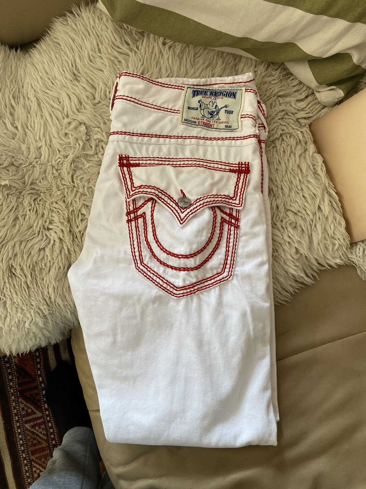 True Religion Mens True Religion White Straight Jeans Red Stitch Grailed