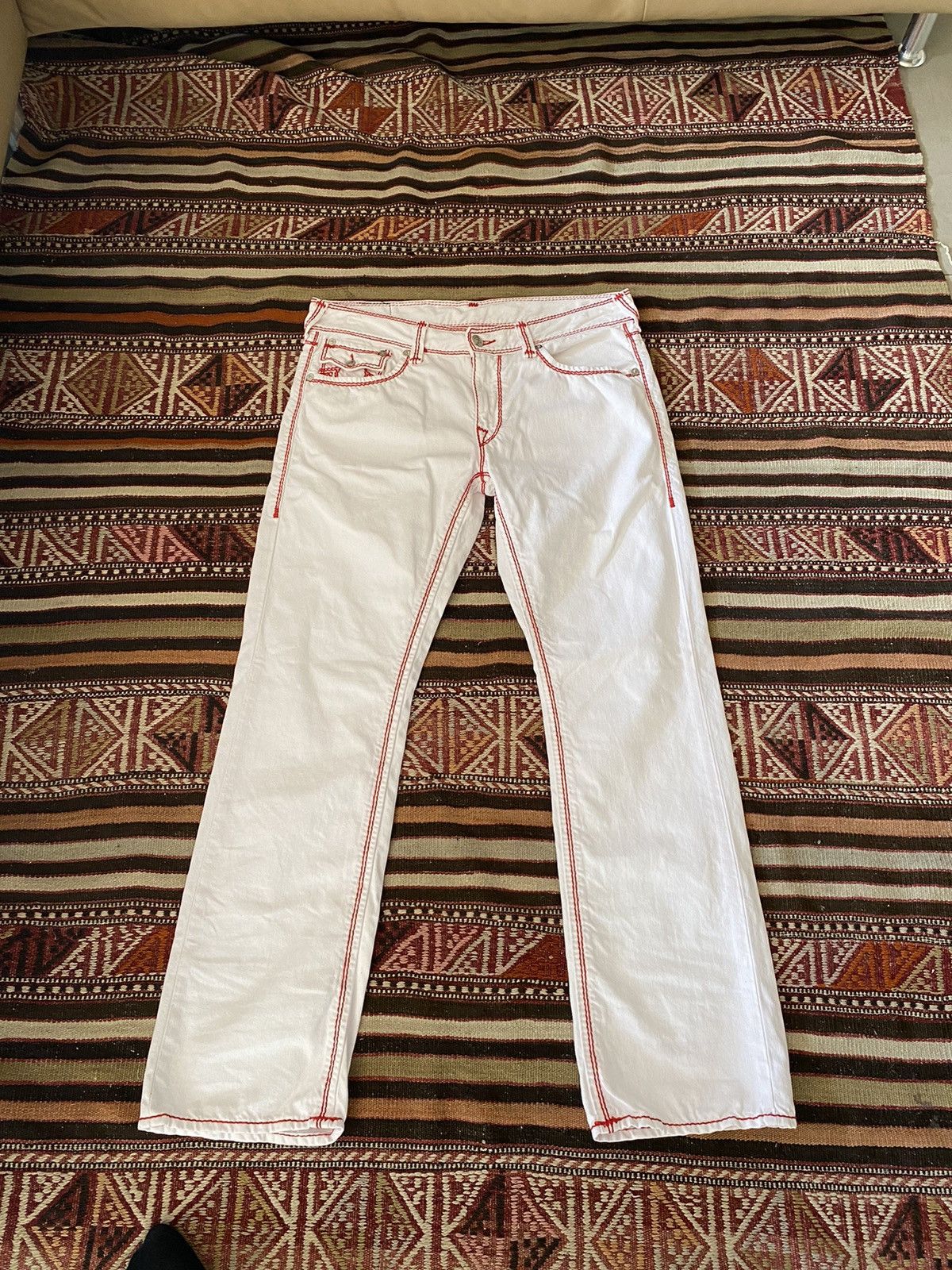 True Religion Mens True Religion White Straight Jeans Red Stitch Grailed