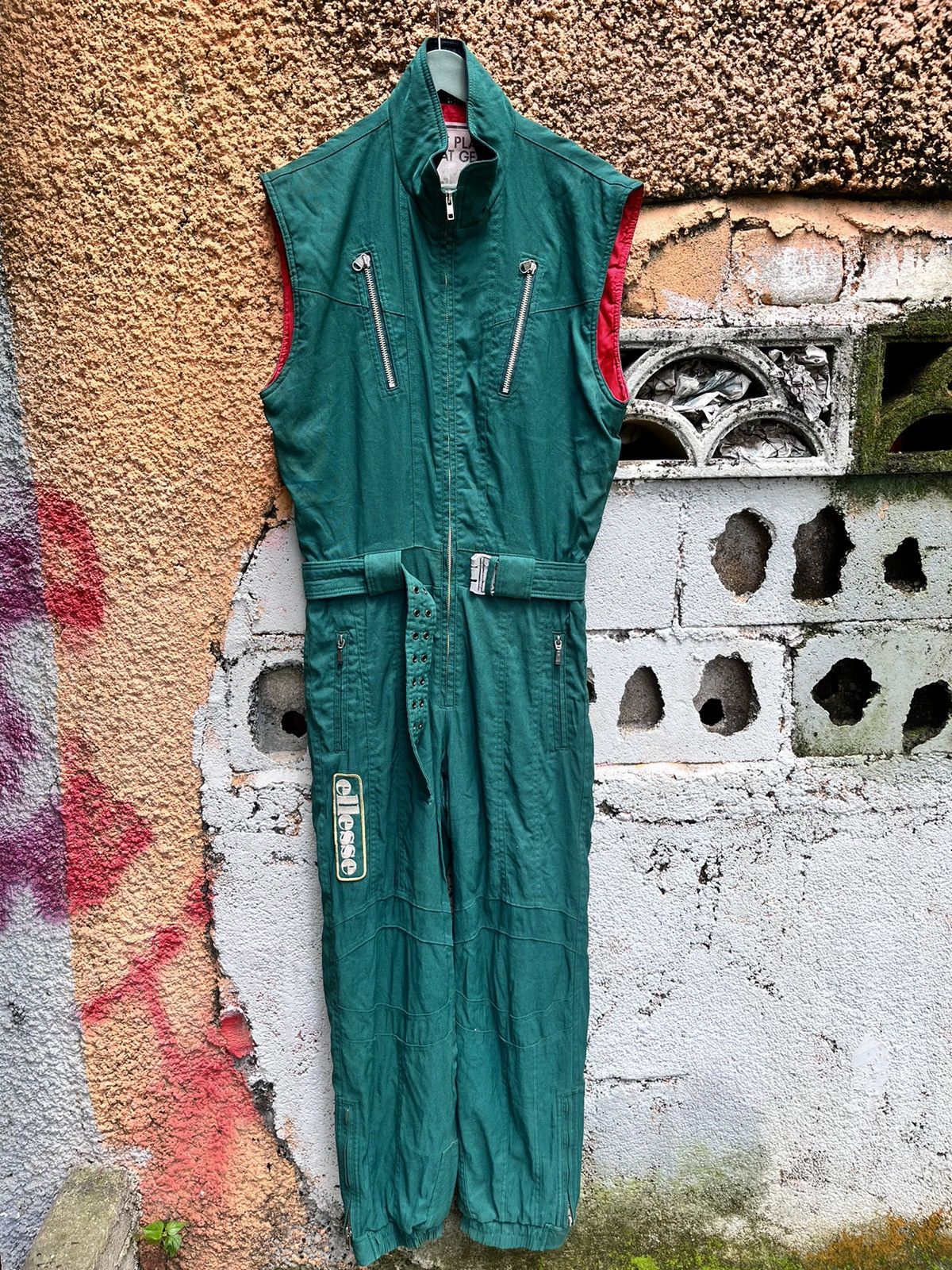 image of Vintage Ellesse Sleeveless Women Ski Suit in Green (Size 40)