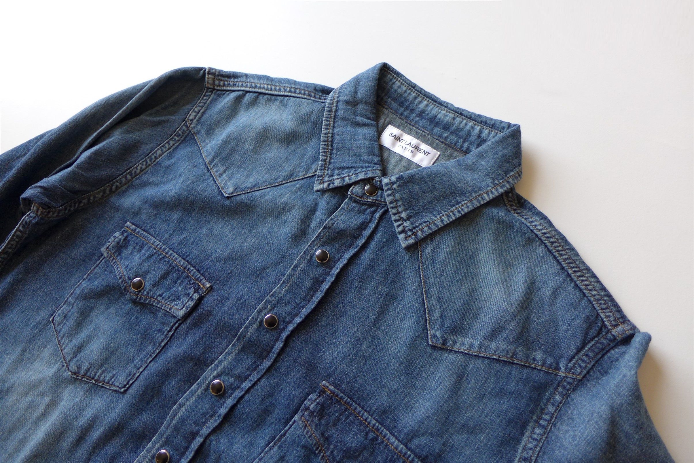 Saint Laurent Paris Saint Laurent Western Shirt -- Blue Denim Size US S / EU 44-46 / 1 - 6 Thumbnail