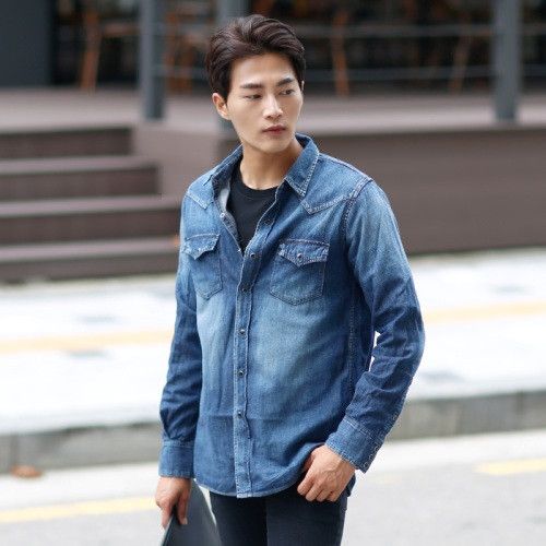 image of Saint Laurent Paris Saint Laurent Western Shirt - Blue Denim, Men's (Size XL)
