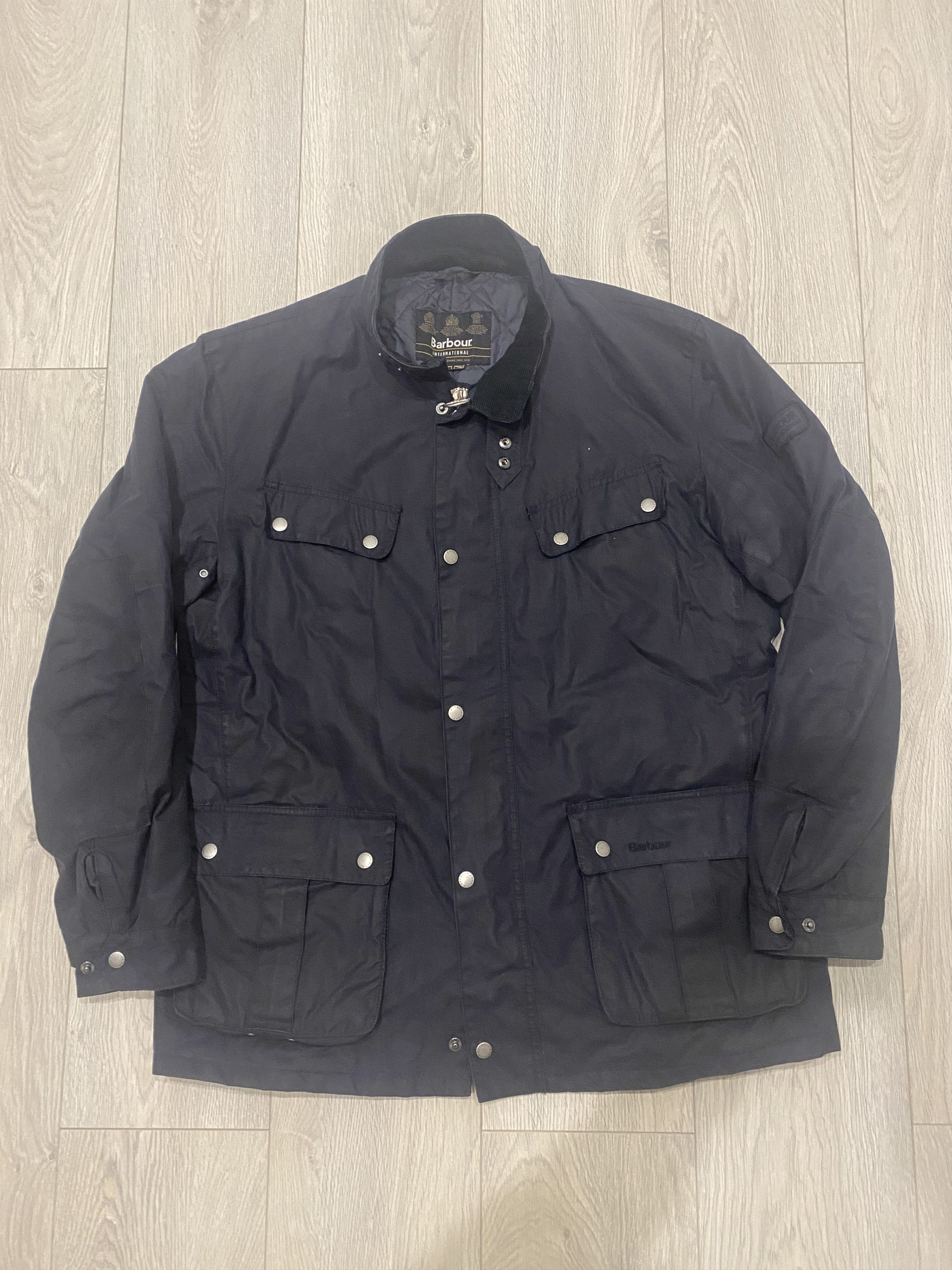 image of Barbour International Duke Wax Jacket Size Xxl in Navy Blue, Men's