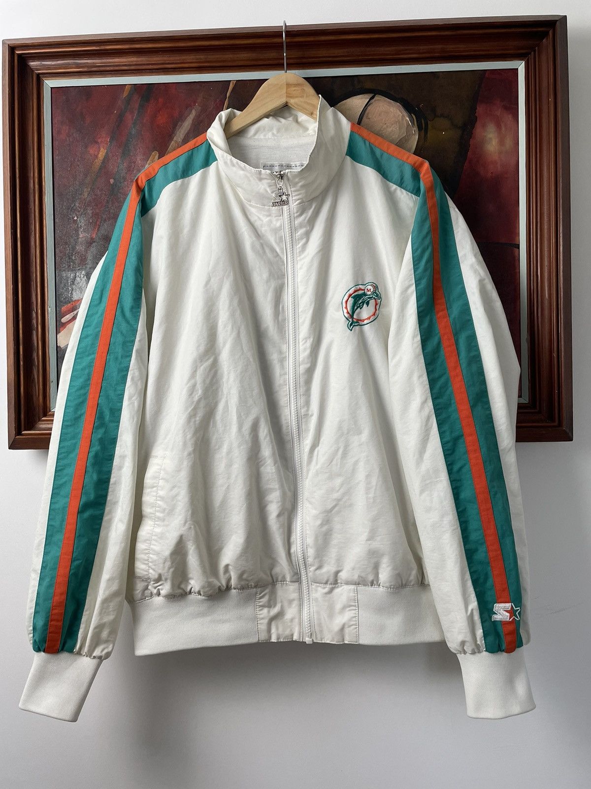 image of Vintage 90's Nfl Miami Dolphins Starter Track Top Jacket in White, Men's (Size XL)