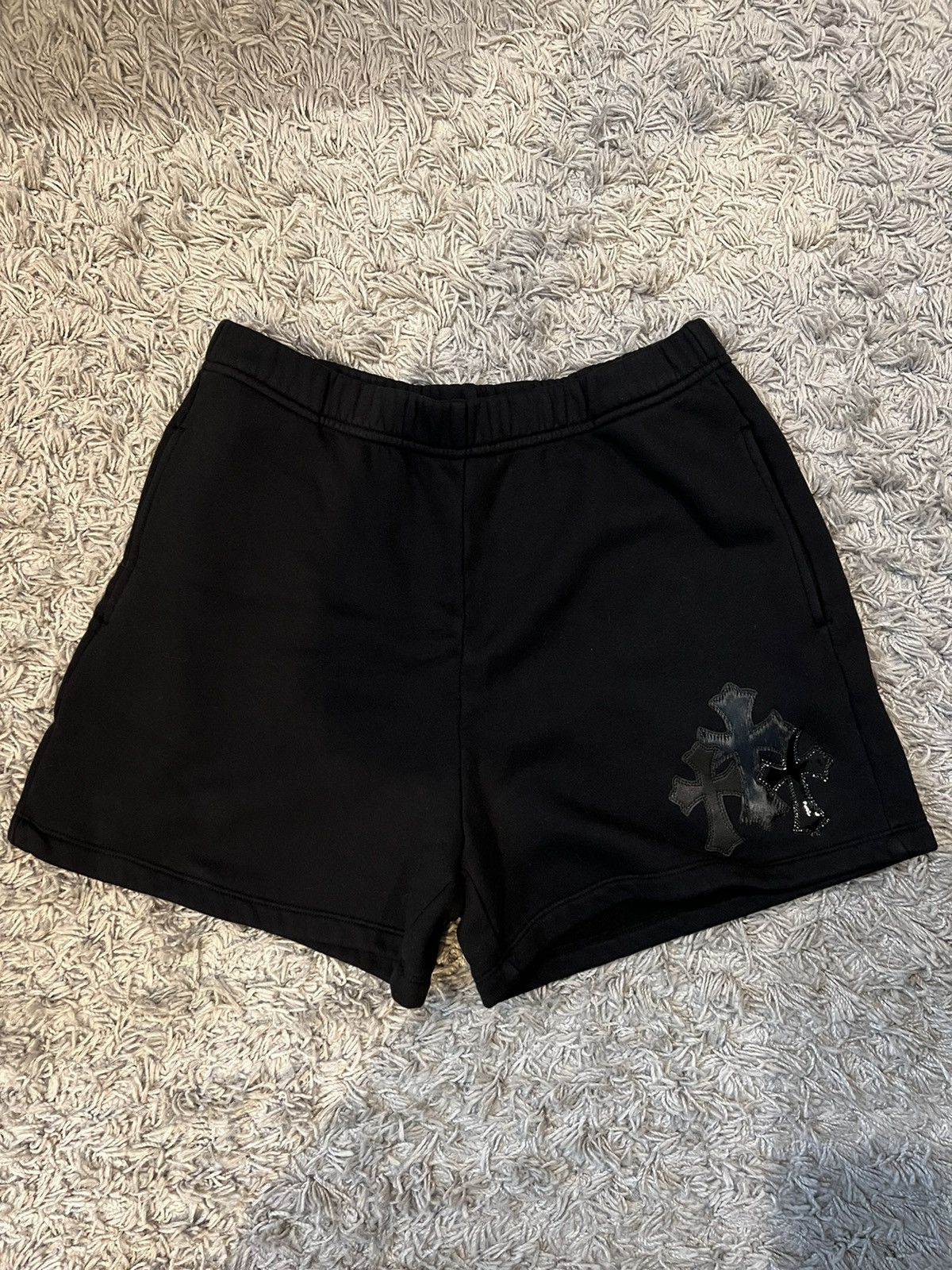 image of Chrome Hearts Cemetery Cross Shorts in Black, Men's (Size 30)