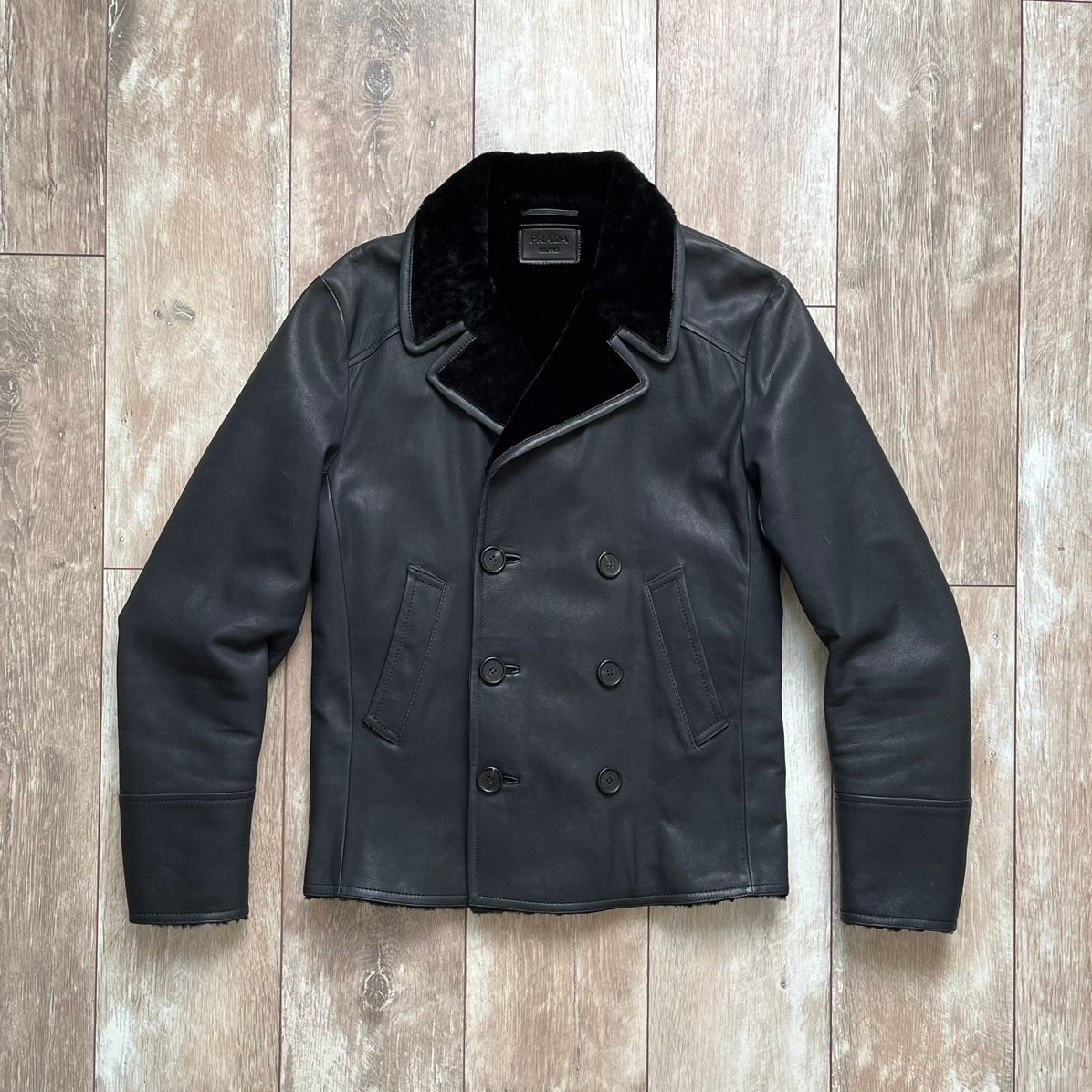 Pre-owned Prada A/w 11  Shearling Leather Coat Mens 50 In Dark
