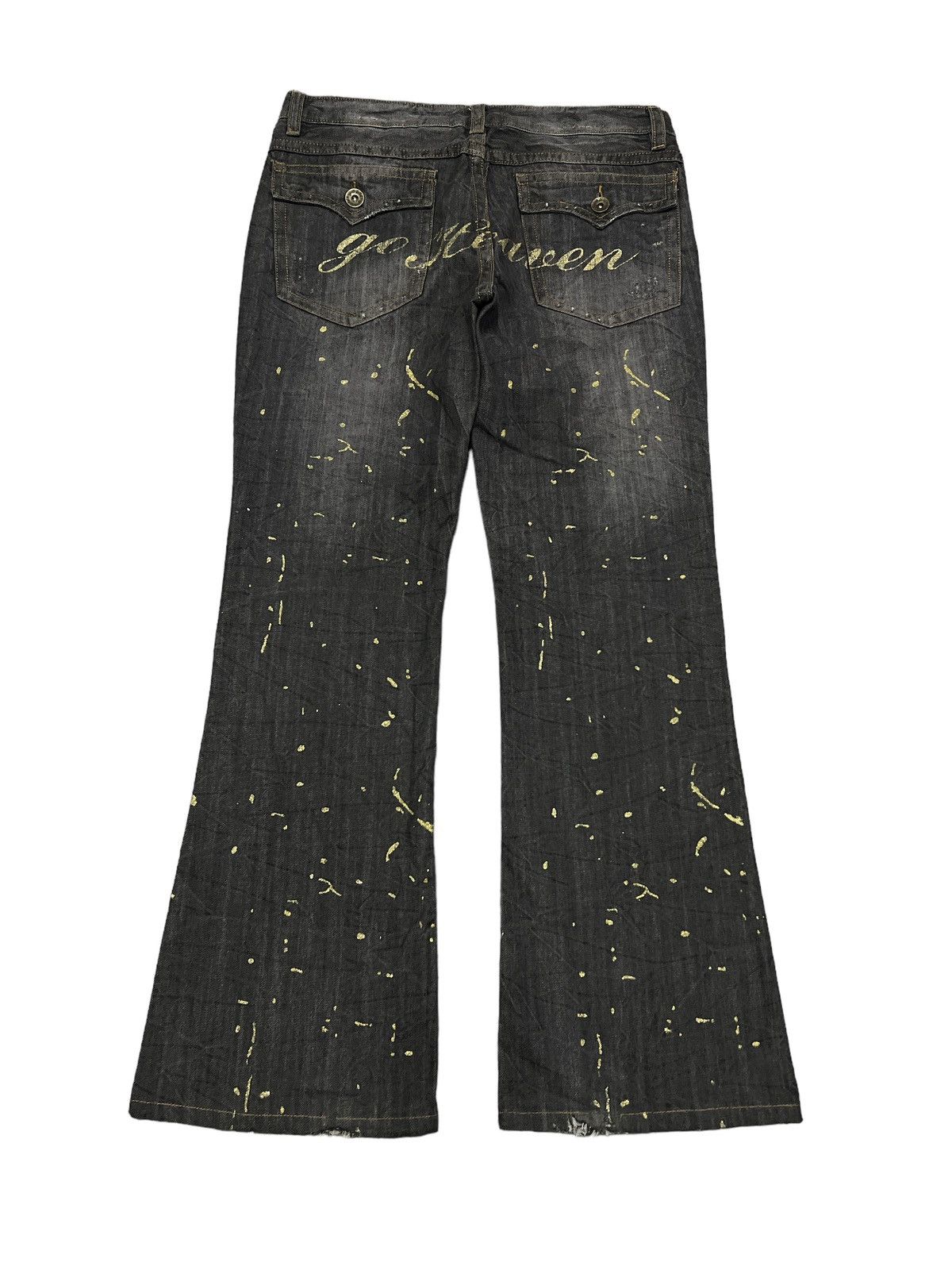 FLARED💥THRASHED AGATE LABEL RIPPED SPLATTERED DENIM PANT
