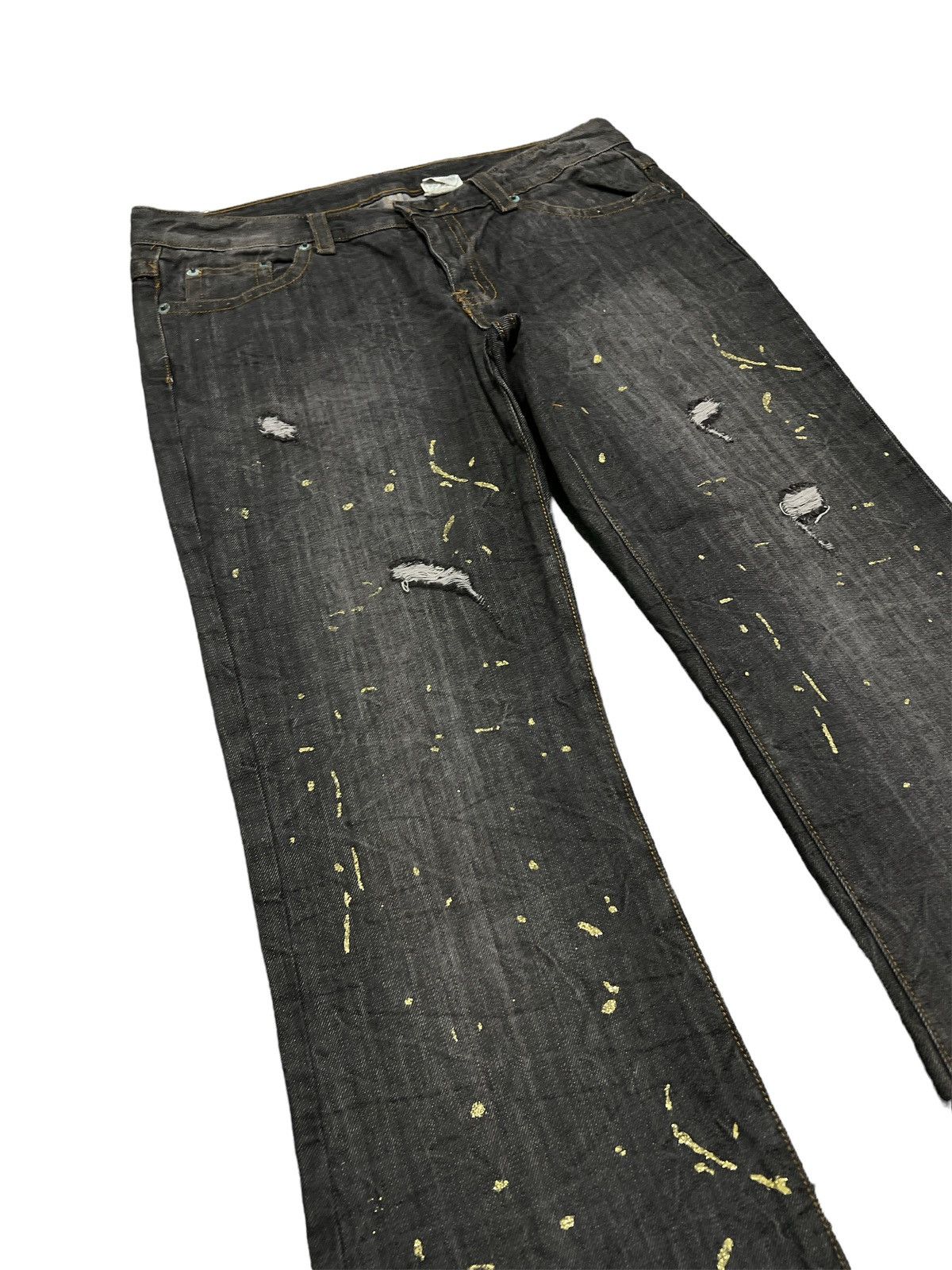 FLARED💥THRASHED AGATE LABEL RIPPED SPLATTERED DENIM PANT