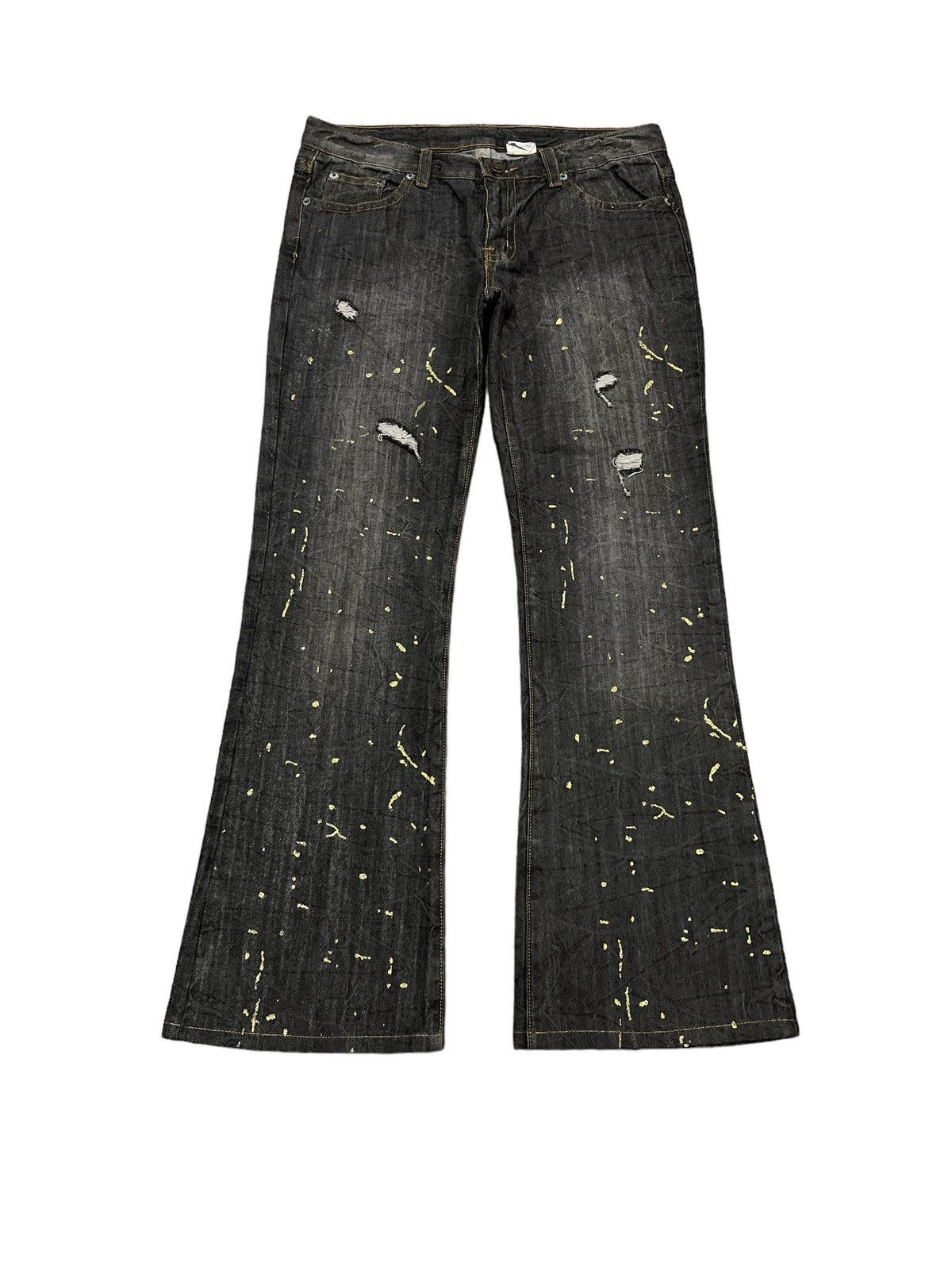 FLARED💥THRASHED AGATE LABEL RIPPED SPLATTERED DENIM PANT