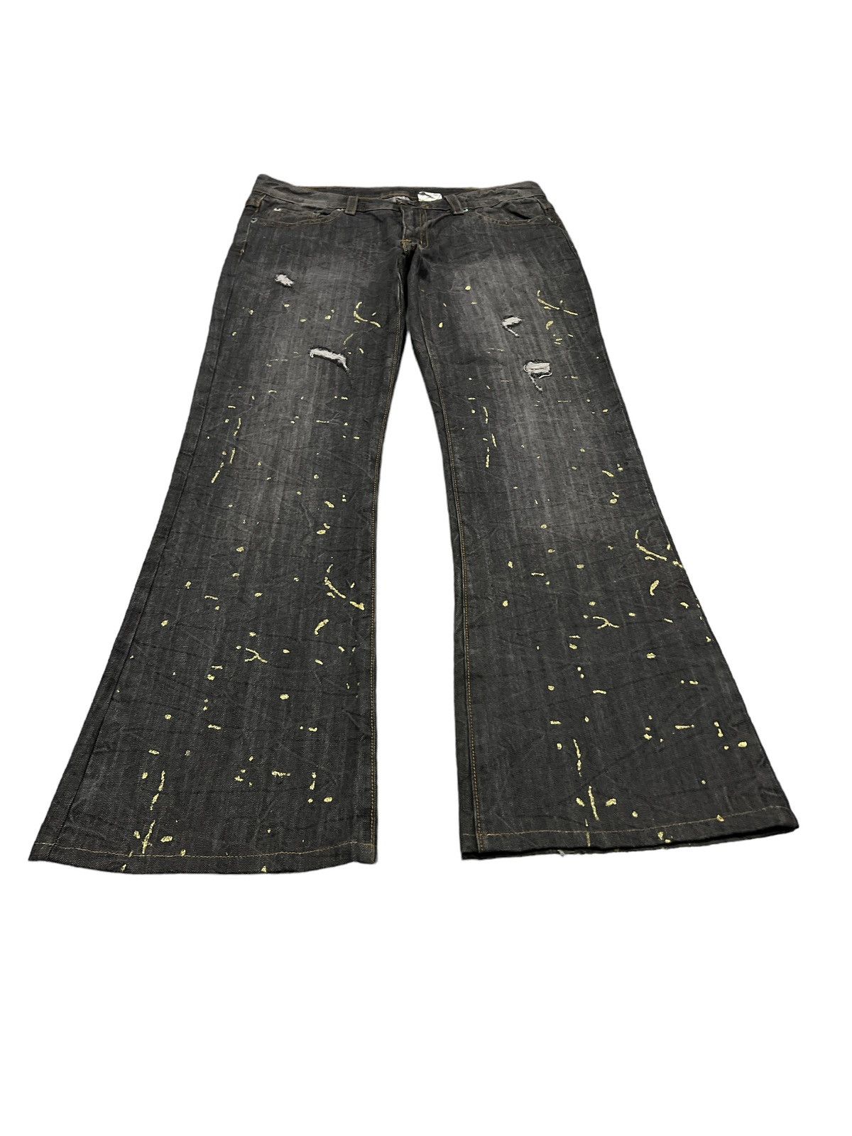 FLARED💥THRASHED AGATE LABEL RIPPED SPLATTERED DENIM PANT