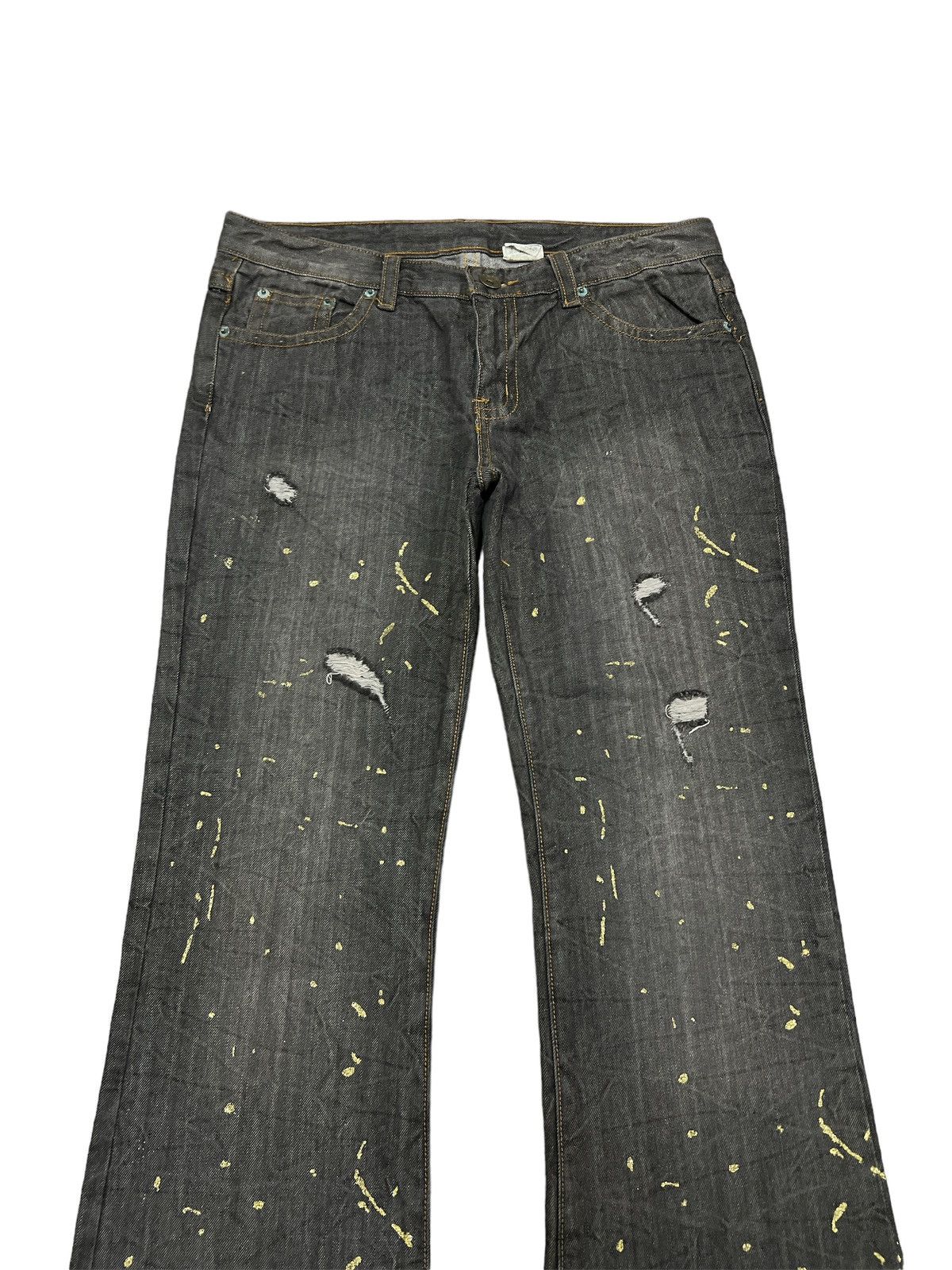 FLARED💥THRASHED AGATE LABEL RIPPED SPLATTERED DENIM PANT