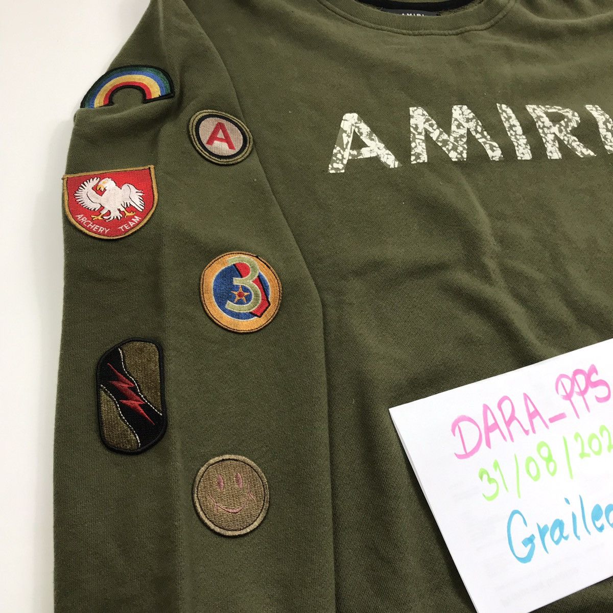 Amiri AMIRI PATCH WORK CREW NECK OLIVE SWEATSHIRT Size US L / EU 52-54 / 3 - 5 Thumbnail