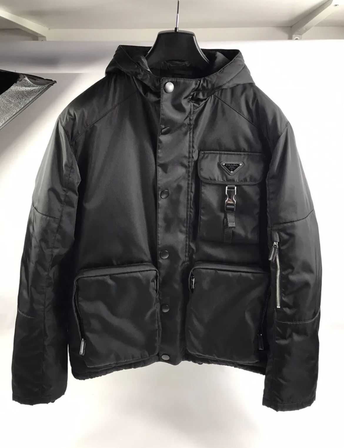 image of Prada Prada Re-Nylon Multi-Pocket Oversized Jacket in Black, Men's (Size Small)