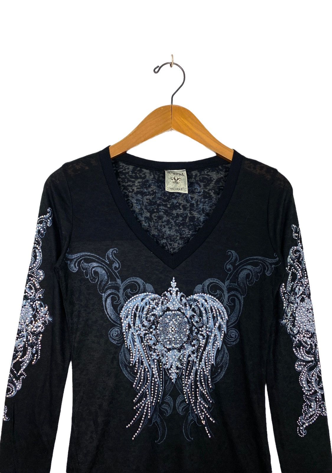 Vintage Vocal V Neck Long Sleeve Full Print Shirt Made Usa (Women) Size S / US 4 / IT 40 - 2 Thumbnail