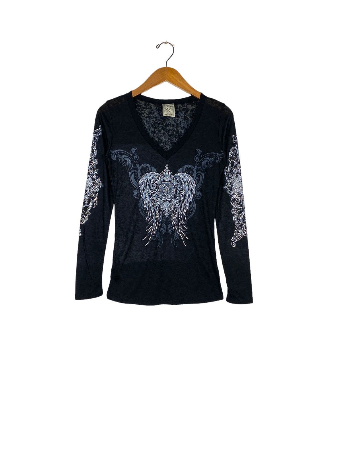 Vintage Vocal V Neck Long Sleeve Full Print Shirt Made Usa (Women) Size S / US 4 / IT 40 - 1 Thumbnail
