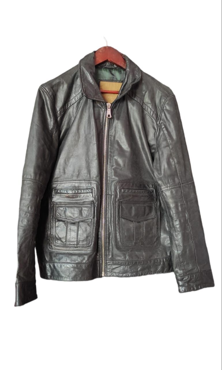 Zara Men Motorcycle Real Leather Black Biker Jacket