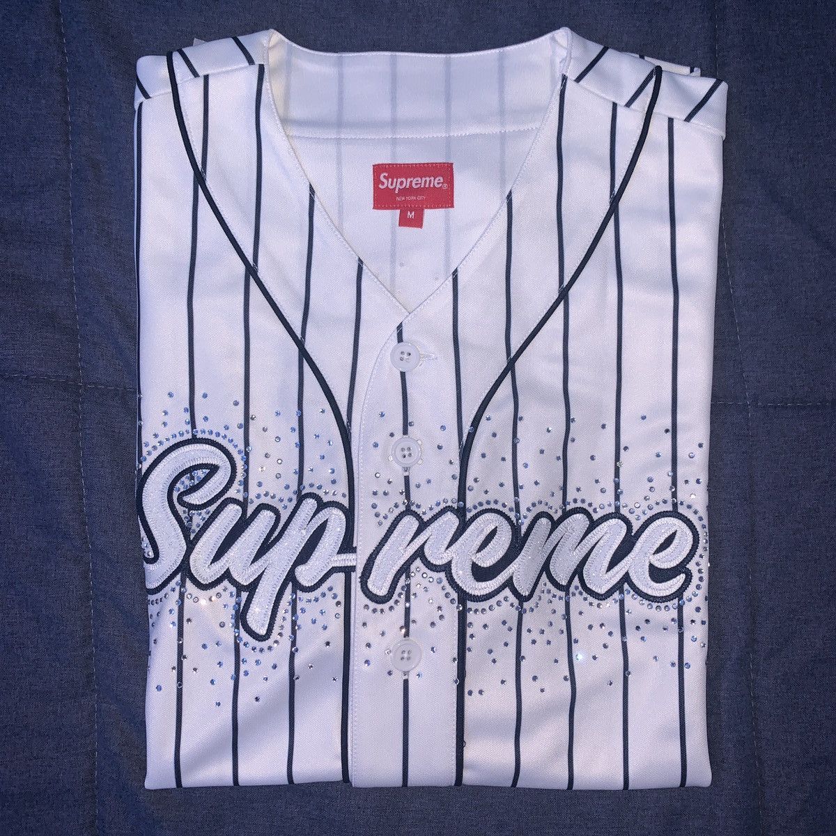 ウェア Supreme 20SS Rhinestone Baseball Jersey Supreme Rhinestone Baseball Jersey Black Men's - SS20 - US