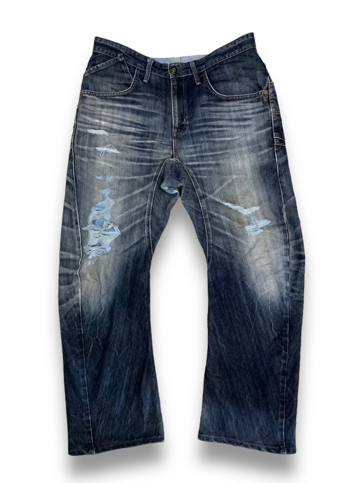 image of Vintage Edwin E-Function 505 Baggy Distressed Curvy Jeans in Blue Indigo, Men's (Size 32)
