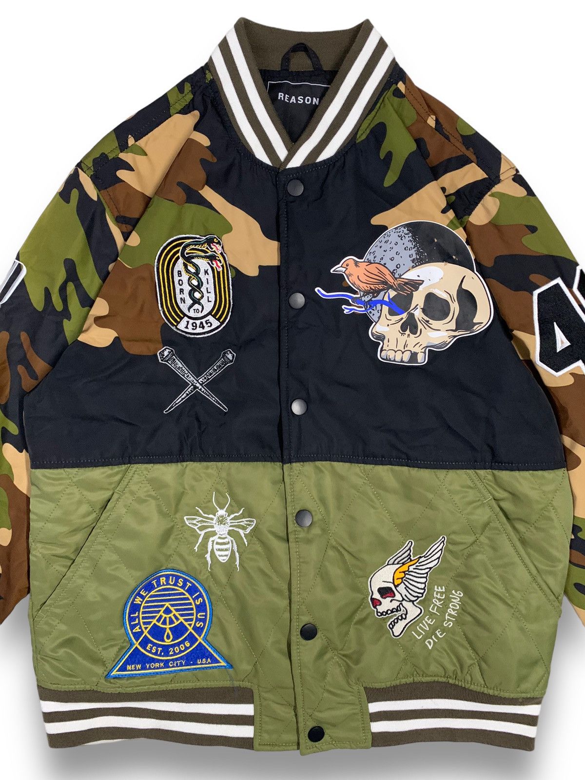 14th Addiction REASON Camo Embroidery Patches Skull Punk Varsity Jacket Size US M / EU 48-50 / 2 - 4 Thumbnail