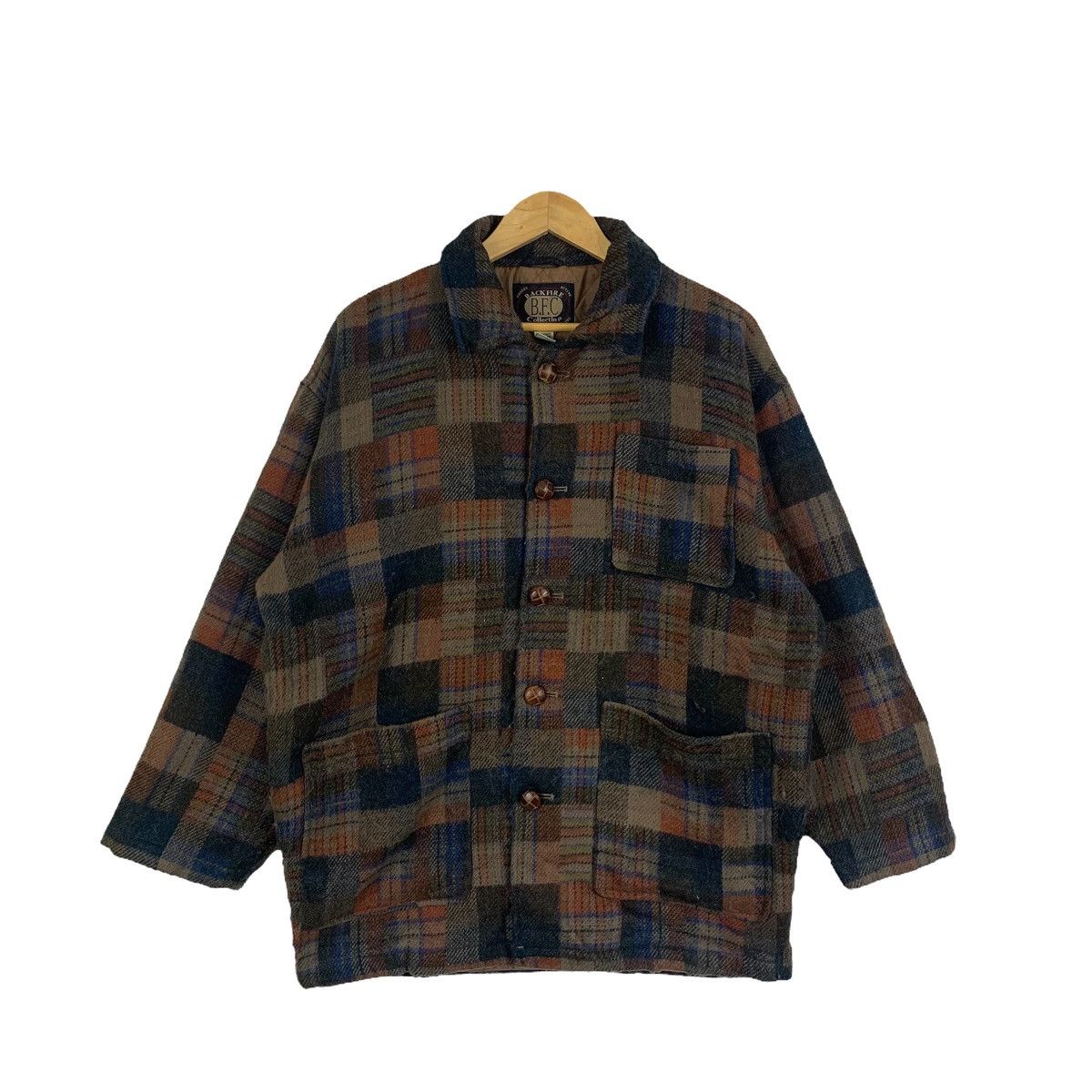 image of Vintage Backfire Collection Patchwork Tartan Wool Sweaters Jacket in Brown, Men's (Size Medium)