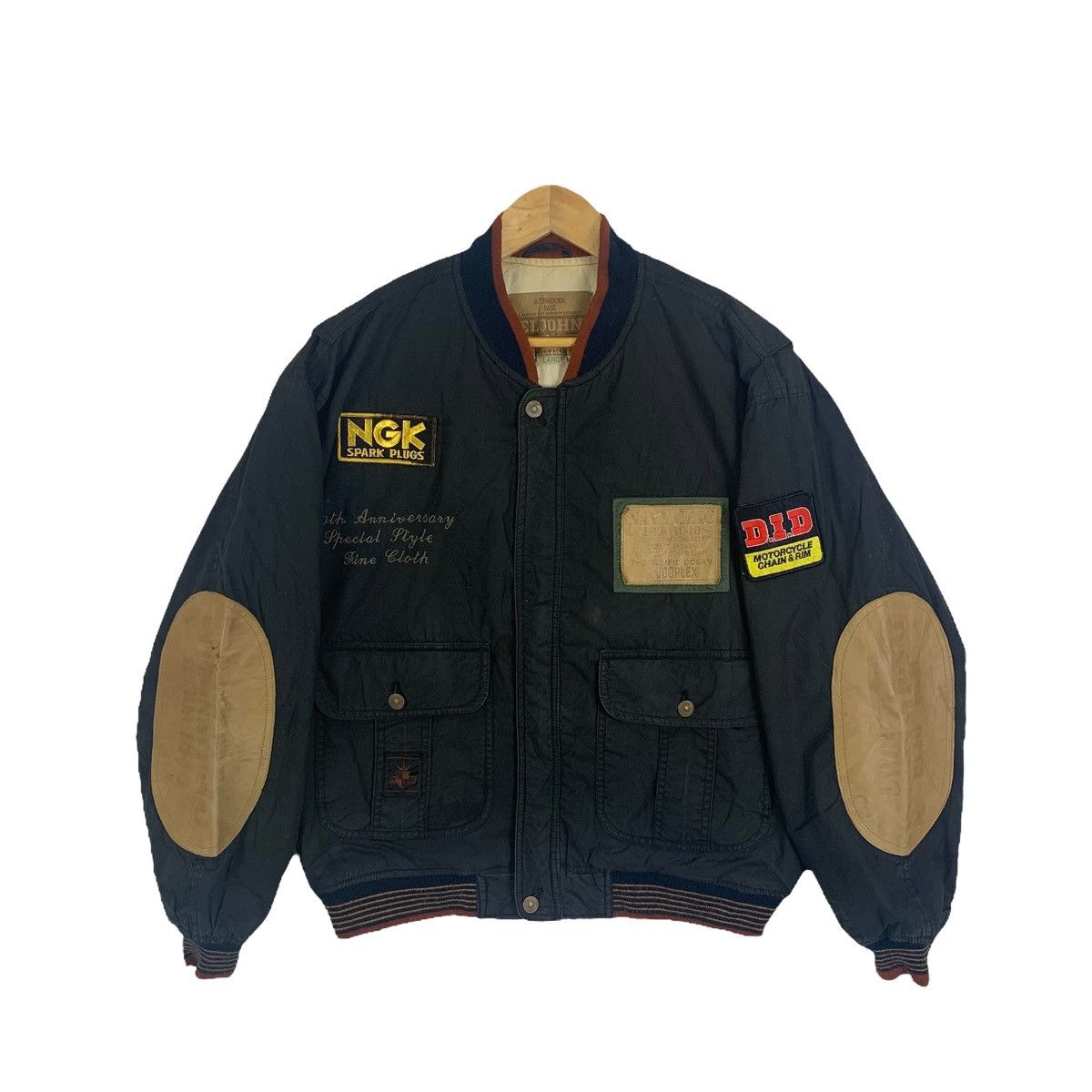 ELJOHN NGK Sparks Plugs Motorcycle Patch Elbow Bomber Jacket